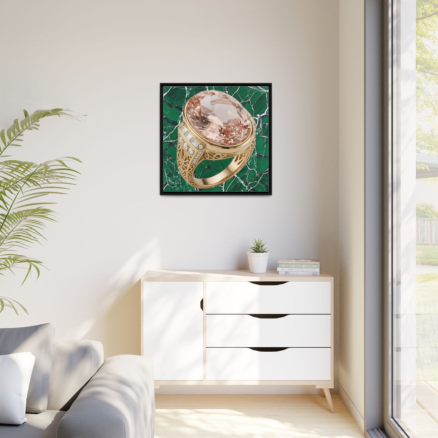 Verdant Morganite Halo Ring Framed Canvas