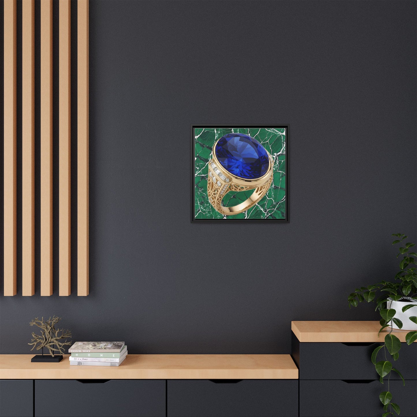 Marble Mosaic Sapphire Ring Framed Canvas