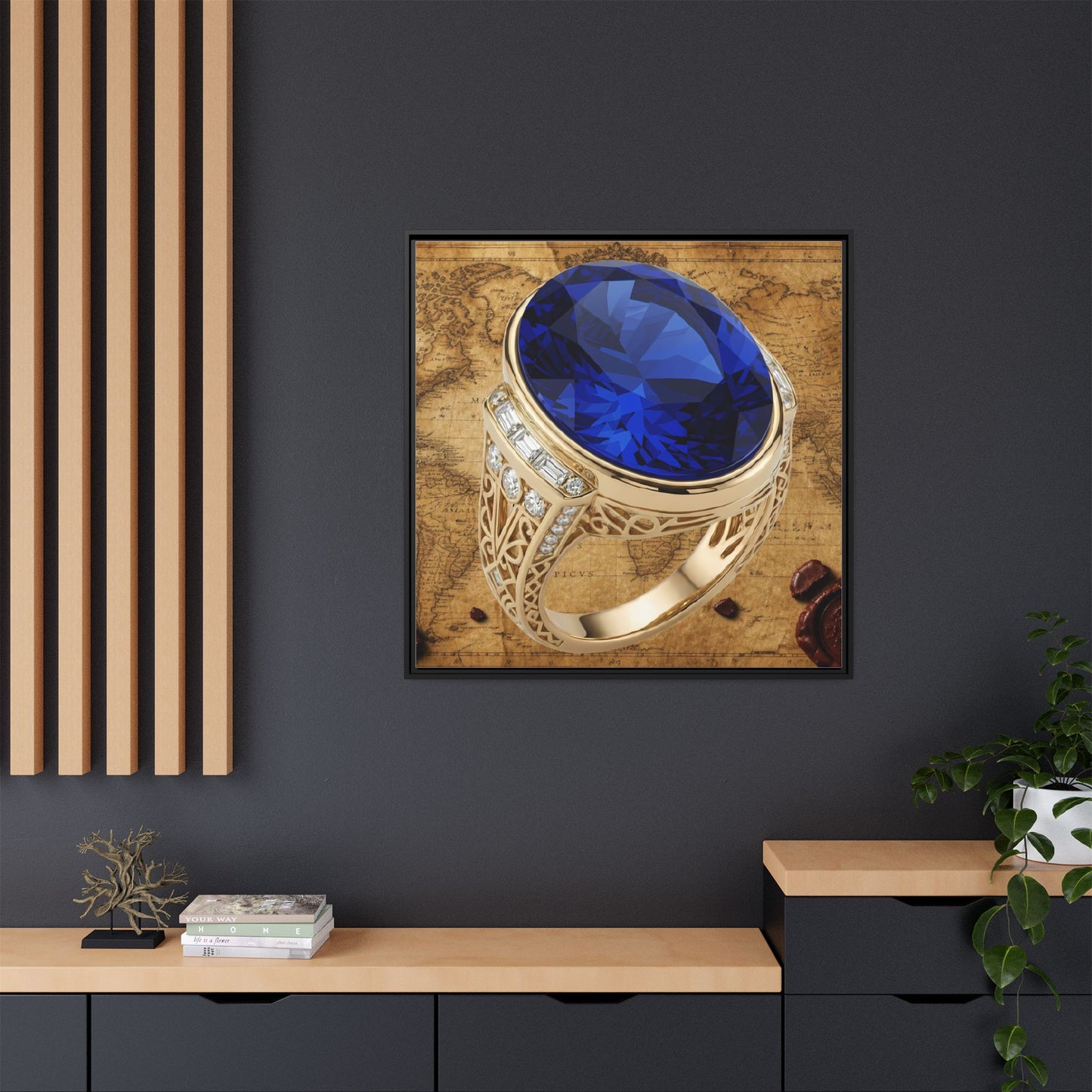 Faceted Sapphire Ring Framed Canvas