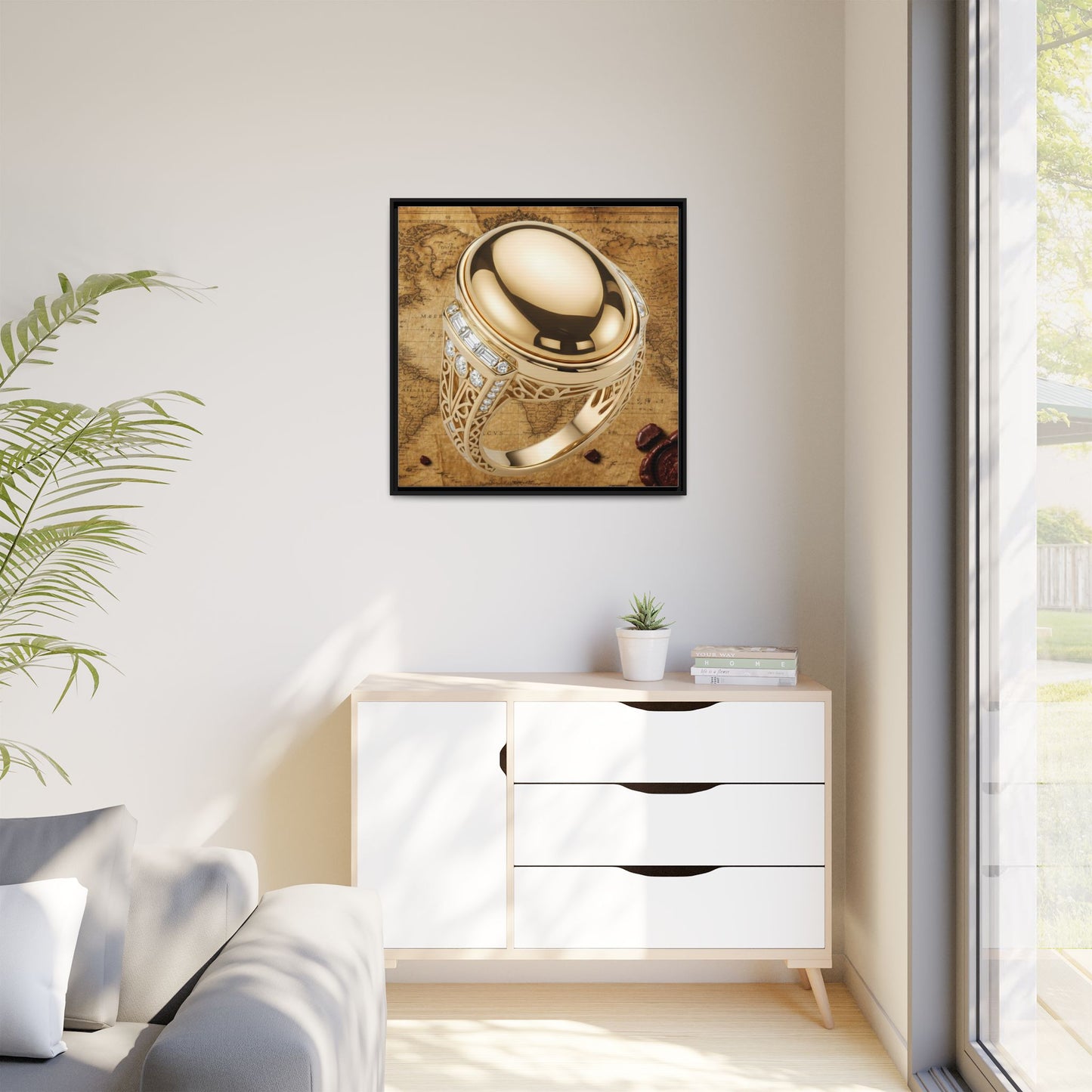 Gold Ring Old World Map Framed Art