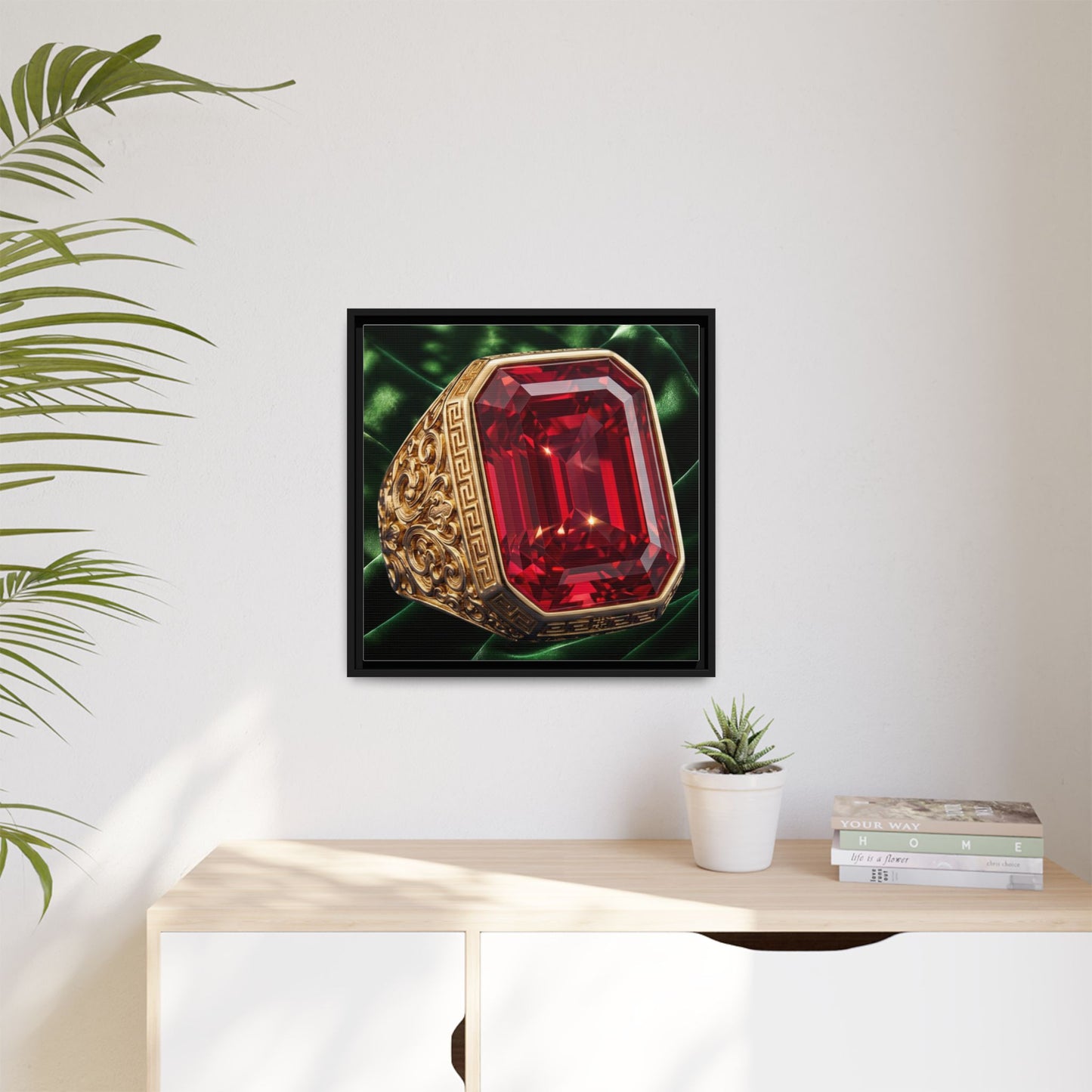 Emerald-Cut Ruby Geometric Ring Framed Canvas