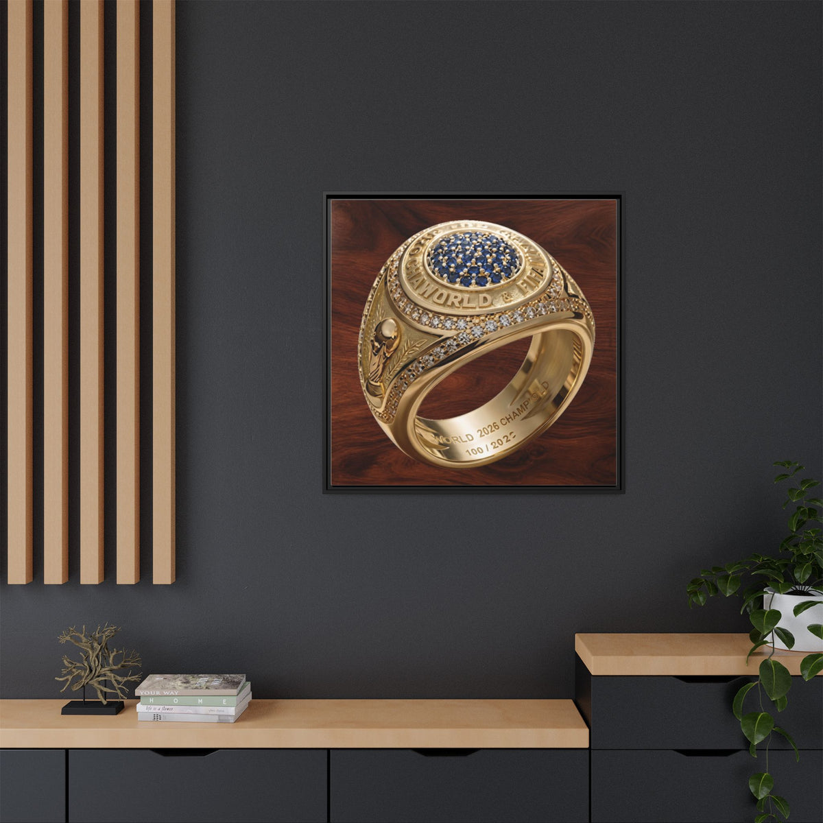 Rosewood 2026 World Football Champion Ring Framed Canvas