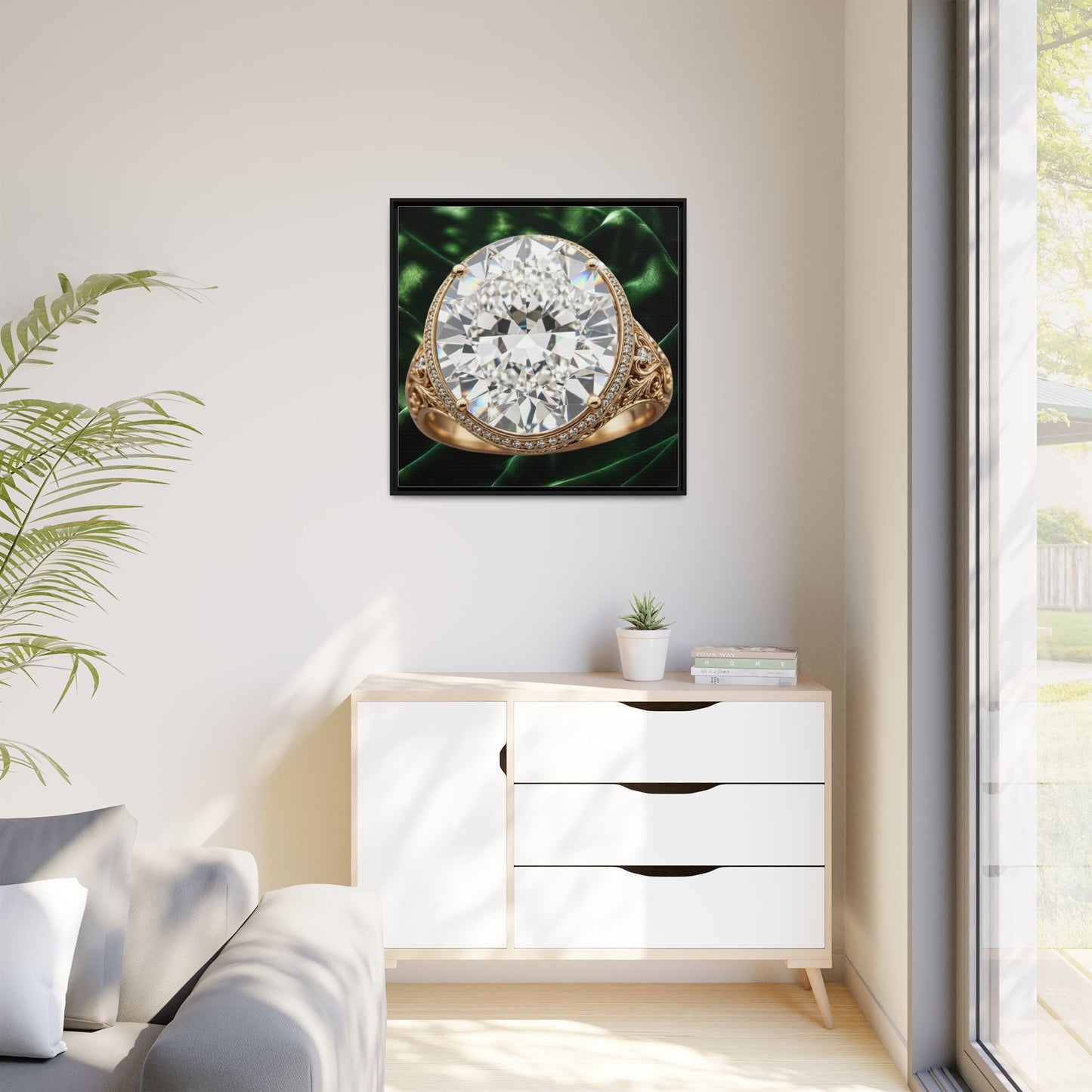 Brilliant Diamond Halo Ring Framed Canvas Art
