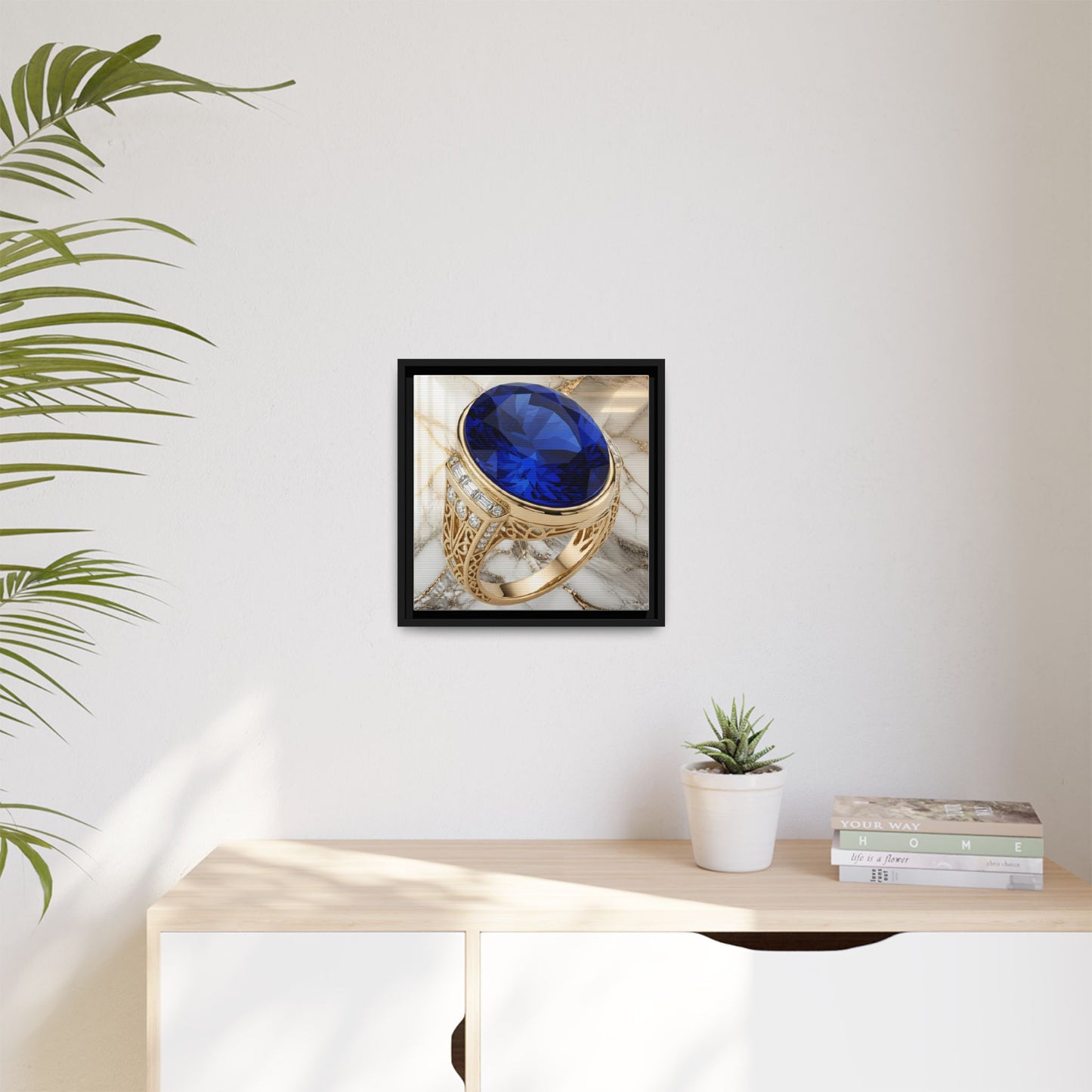 Oval Sapphire Ring Framed Canvas Wall Art