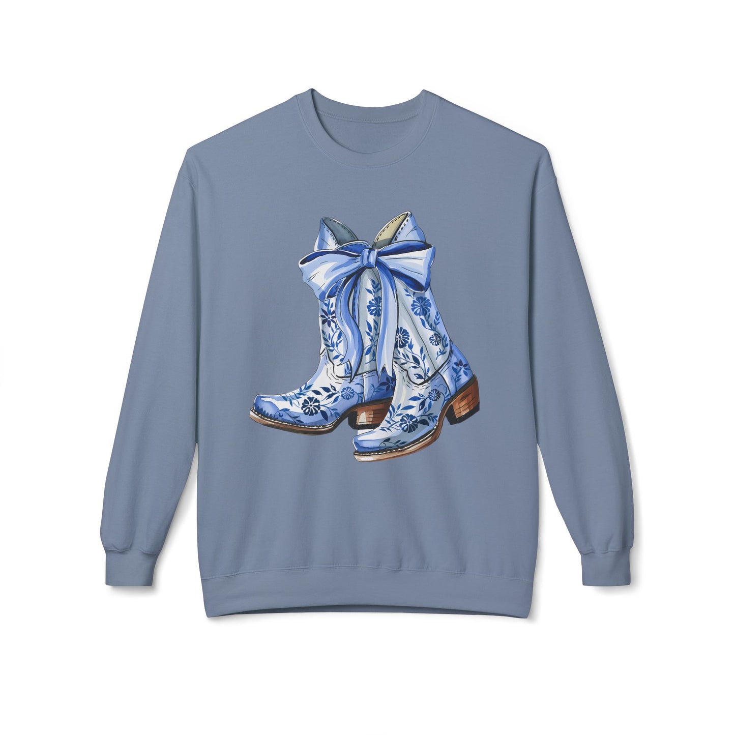 Blue Floral Cowboy Boots Crewneck Sweatshirt