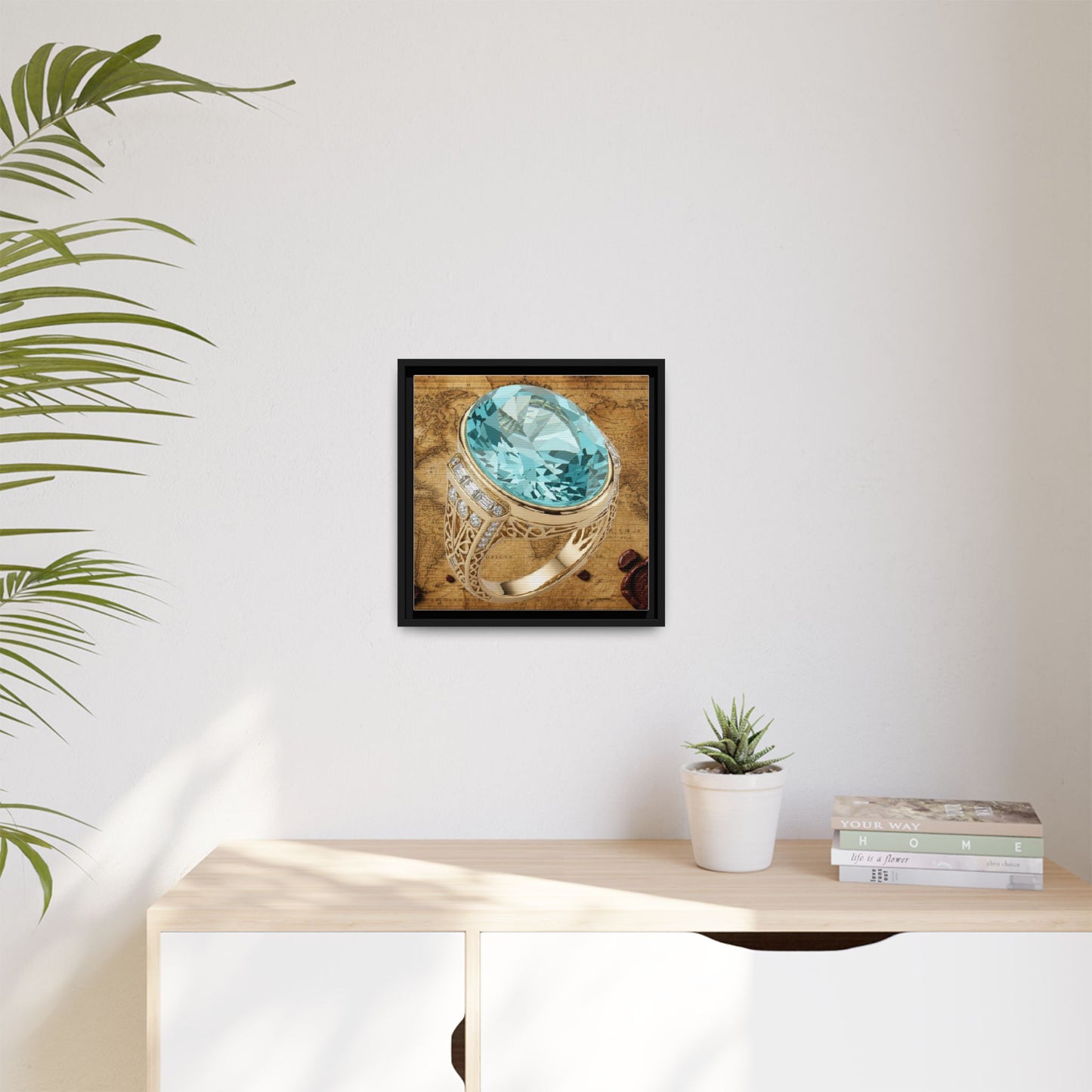 Aquamarine Ring Map Artwork Framed Canvas