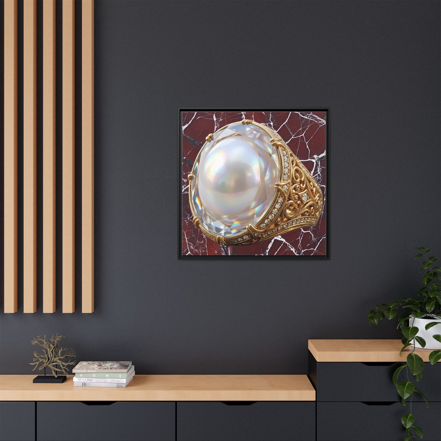Iridescent Pearl Ring Marble Framed Canvas