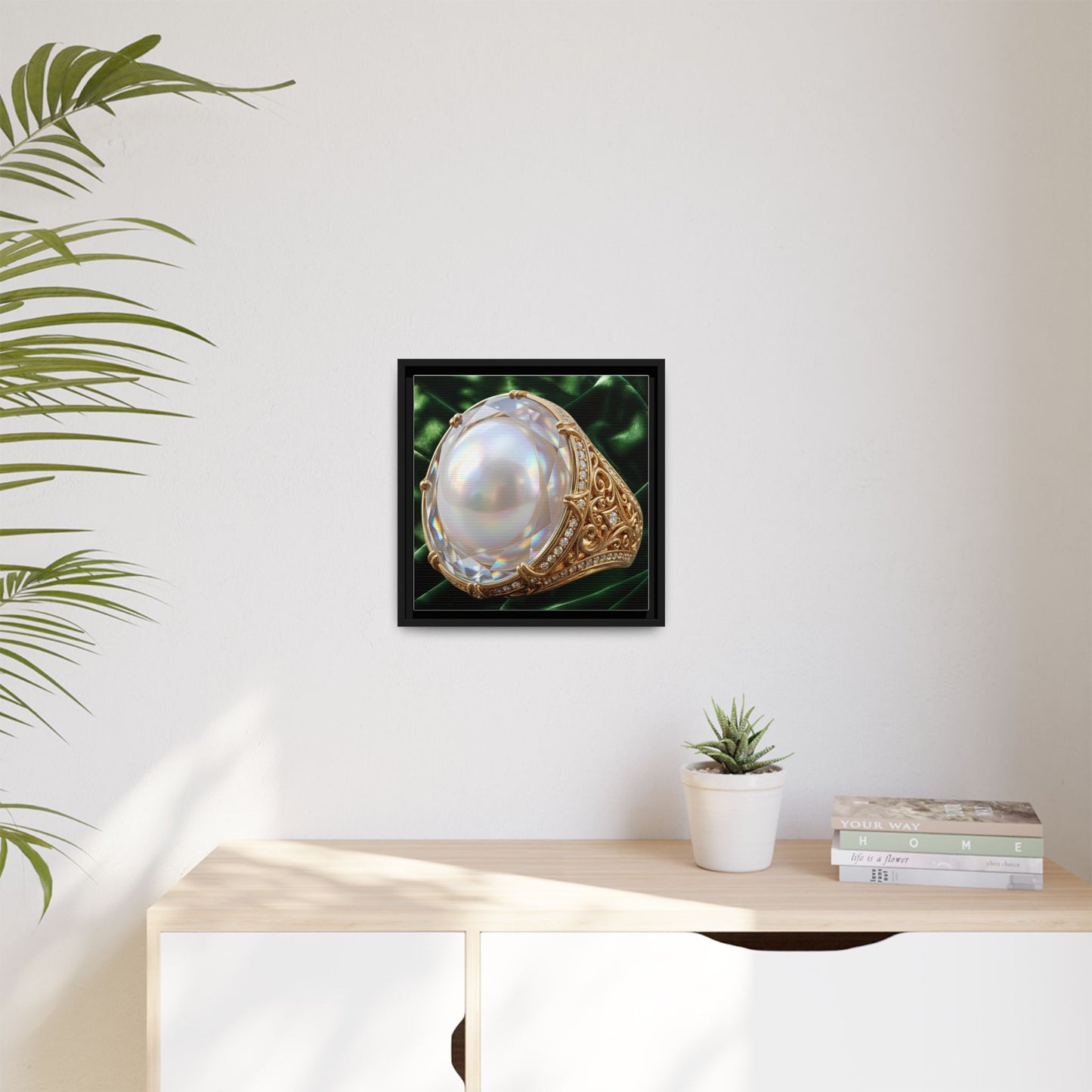 Luminous Pearl Ring with Drapery Framed Canvas