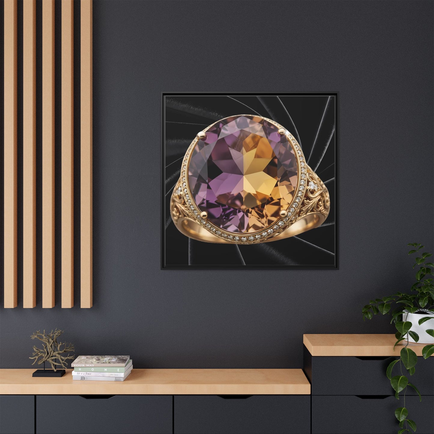 Ametrine Split-Tone Ring on Black Velvet Framed Canvas