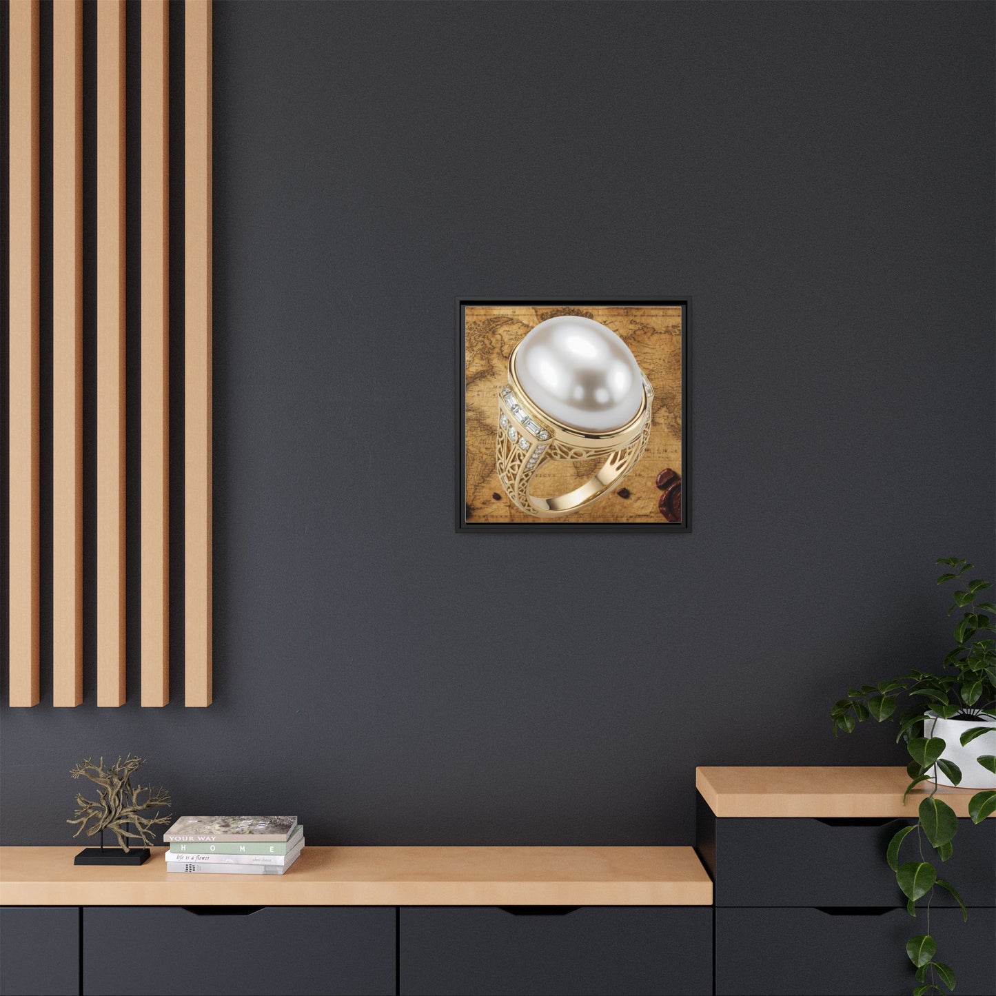 Oval Pearl Ring Framed Canvas