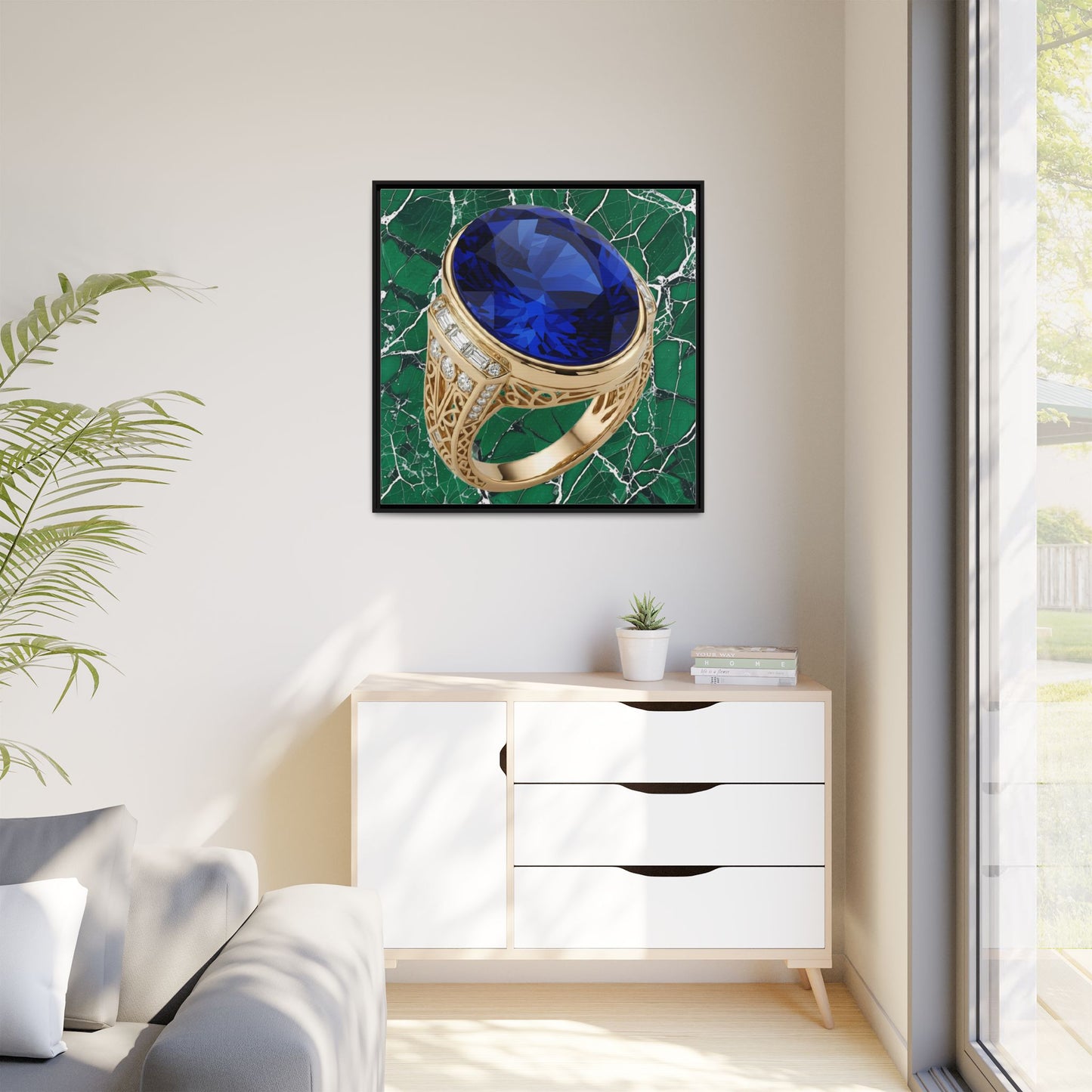 Marble Mosaic Sapphire Ring Framed Canvas