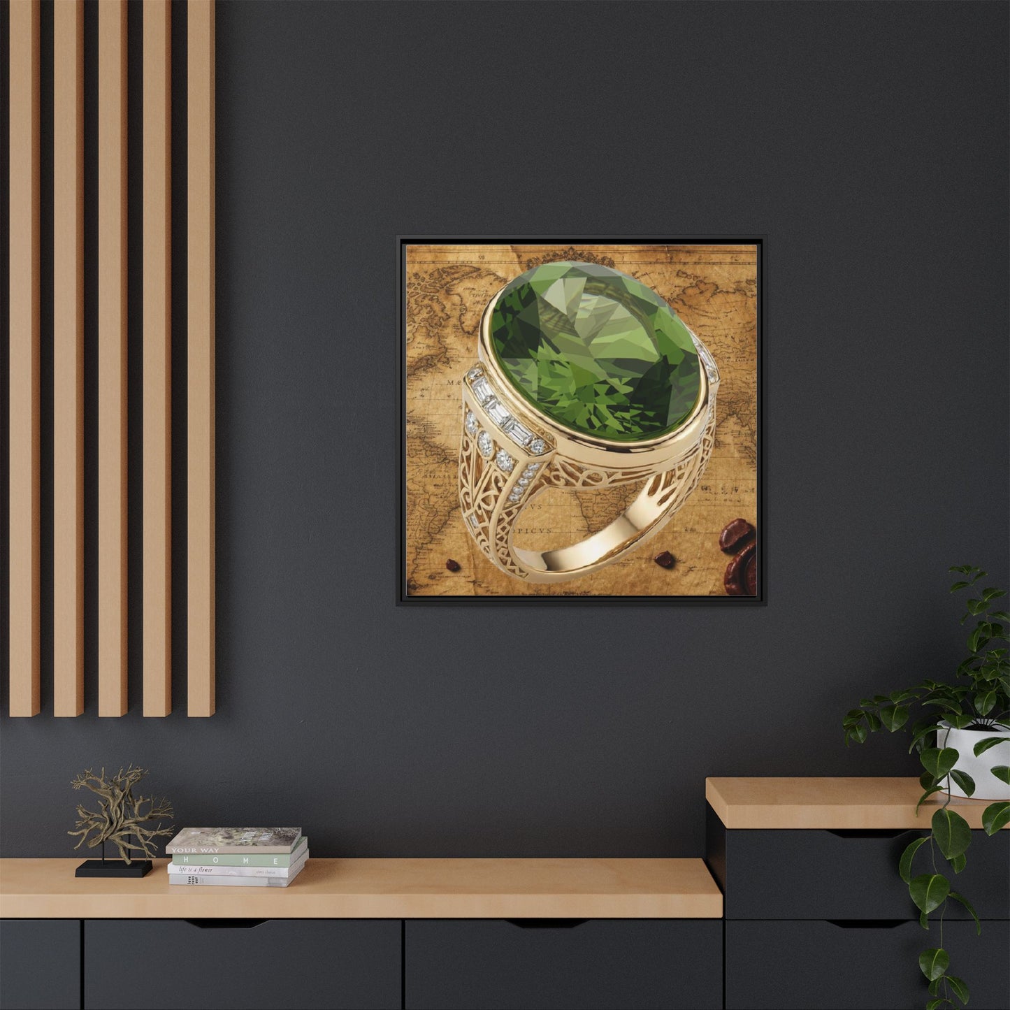 Peridot Ring Illustration Framed Canvas