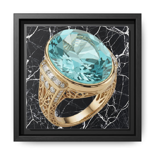 Aquamarine Ring with Marble Veins Framed Canvas