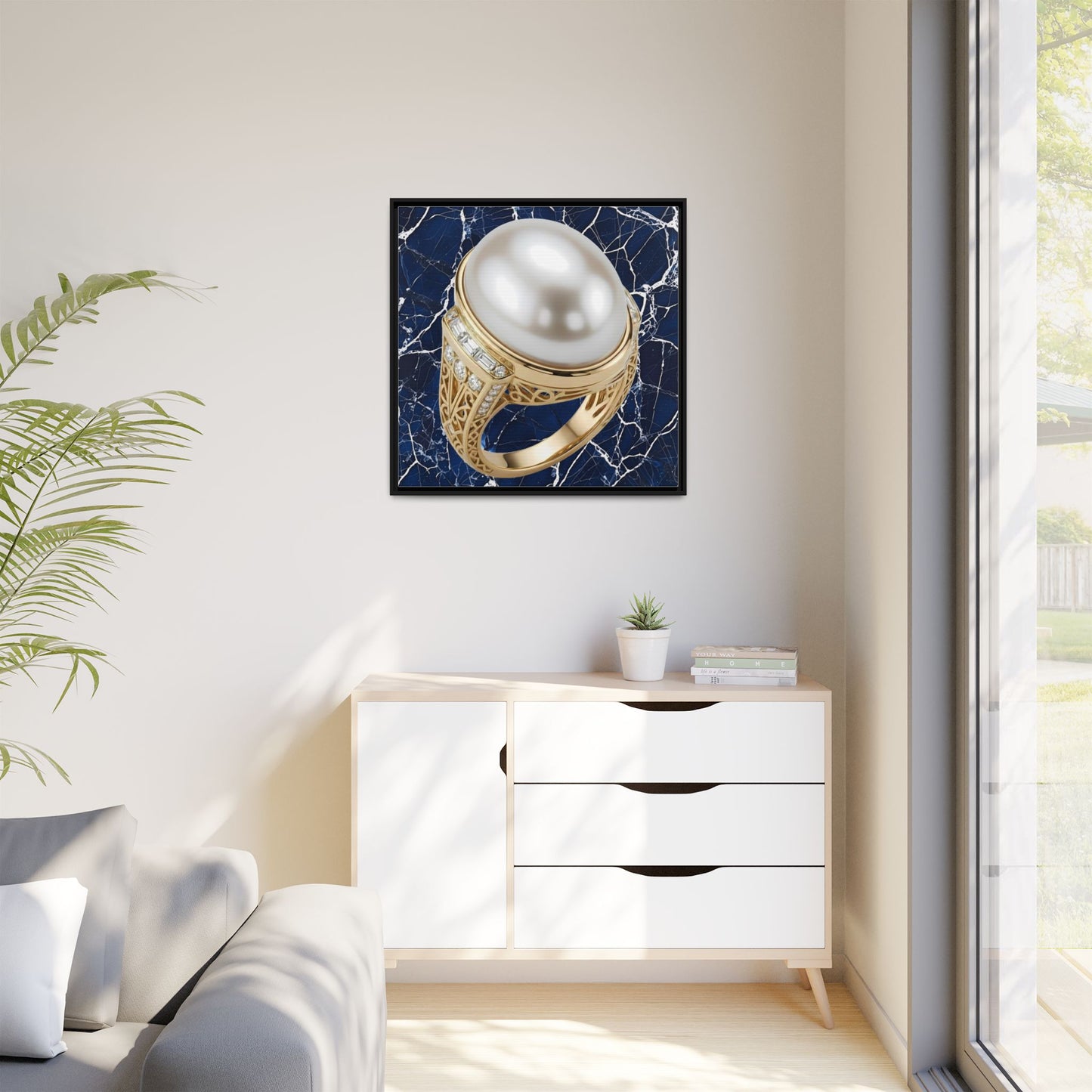 Oversized Pearl Ring Framed Canvas