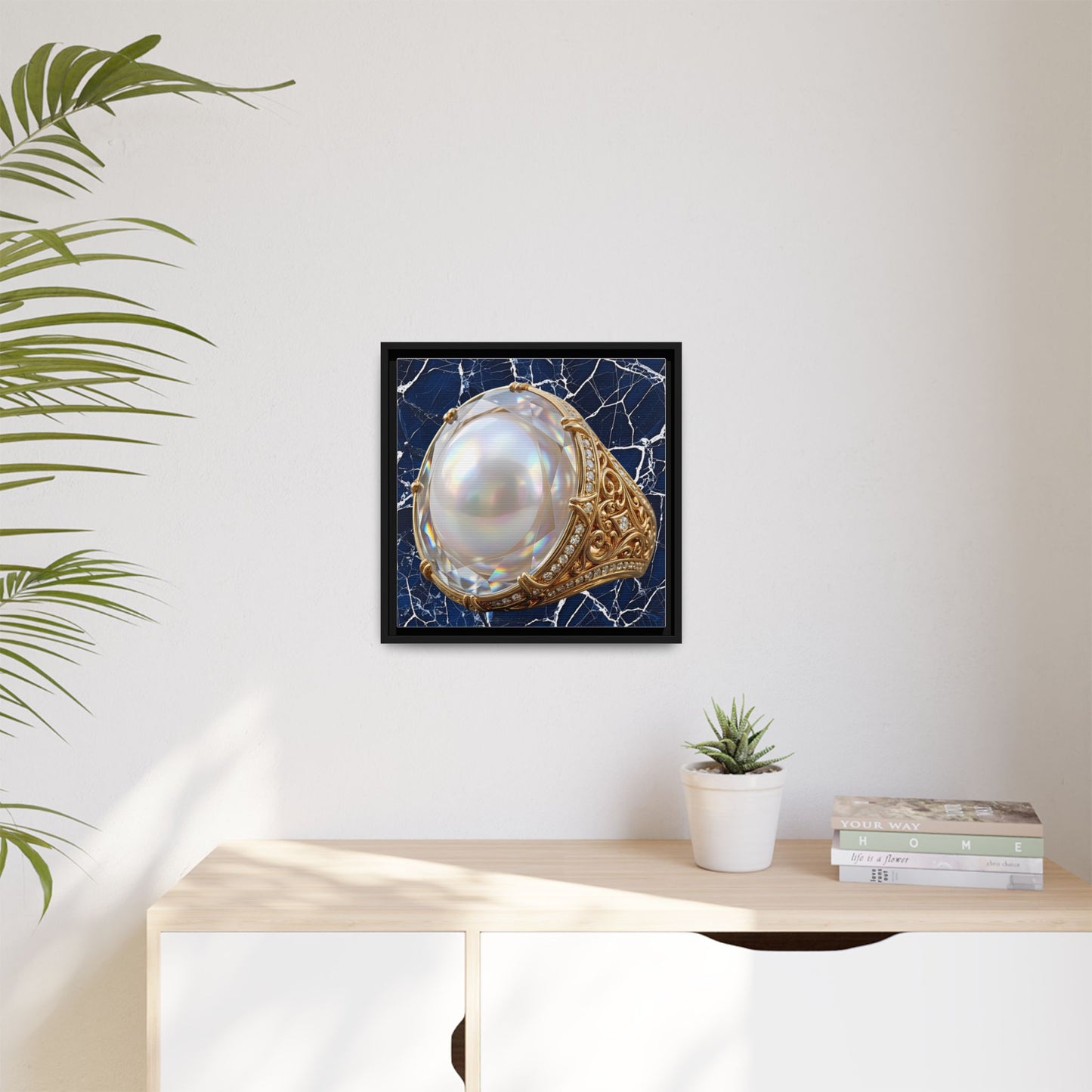 Iridescent Pearl Marble Ring Framed Canvas