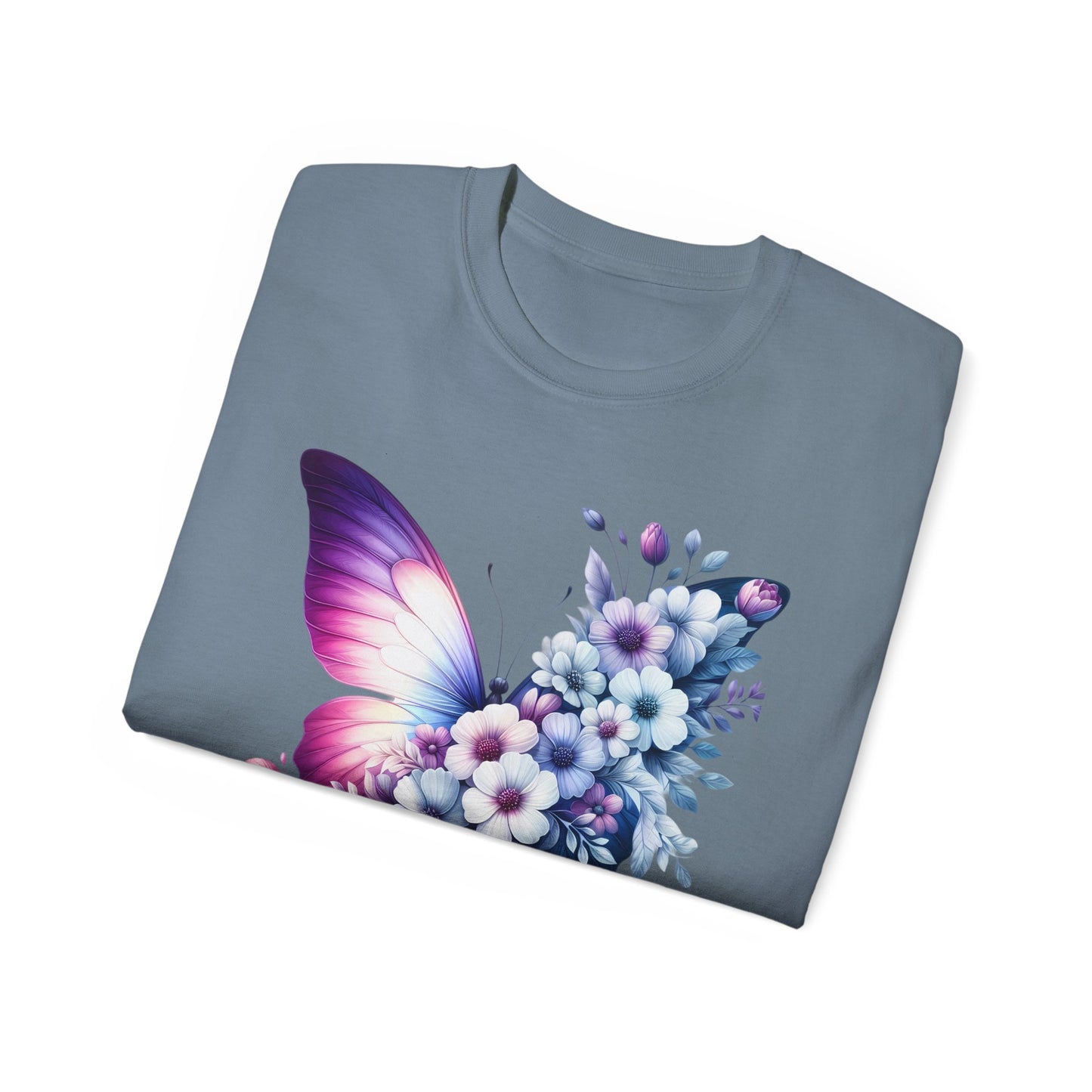 Purple Butterfly Floral Graphic T-Shirt