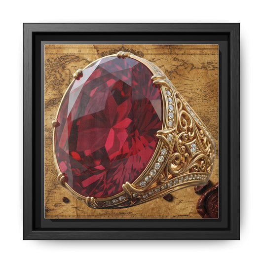Oval Ruby Filigree on Antique Atlas Framed Canvas