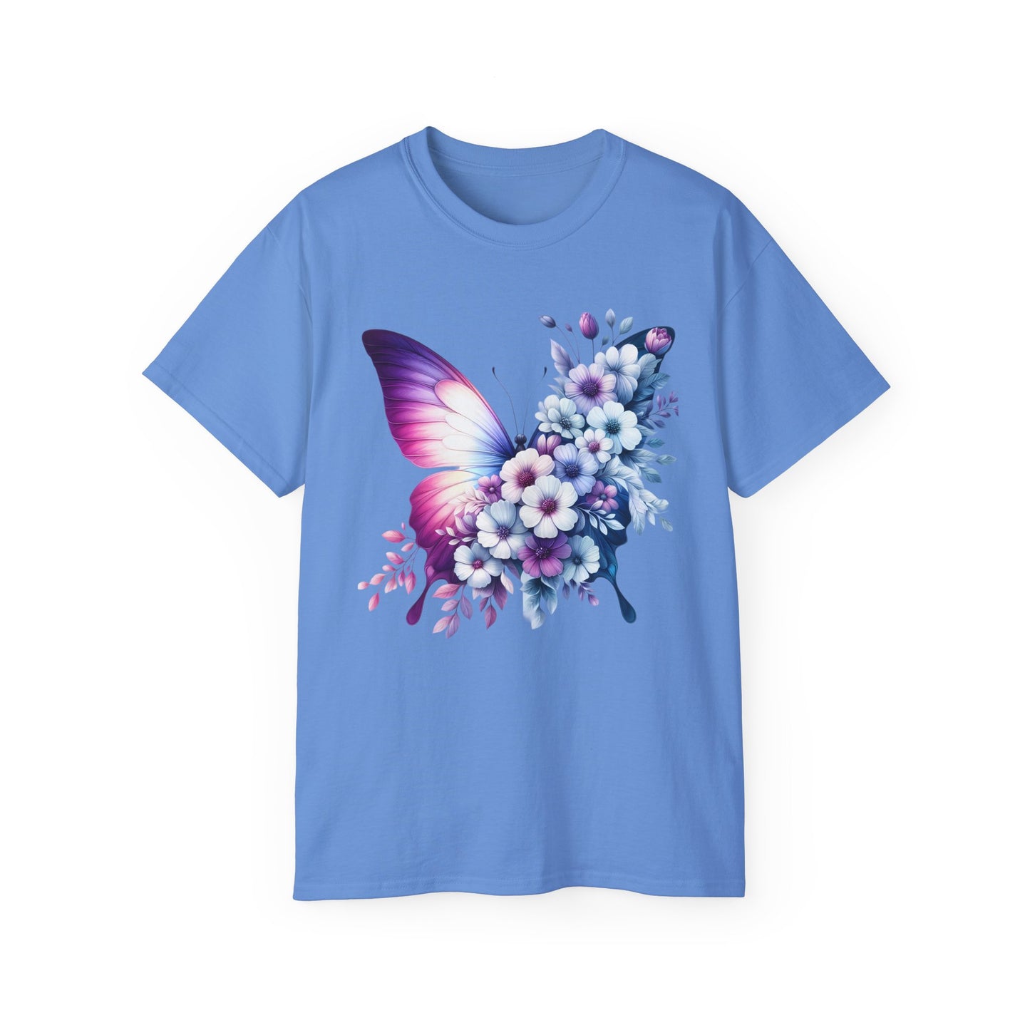 Purple Butterfly Floral Graphic T-Shirt