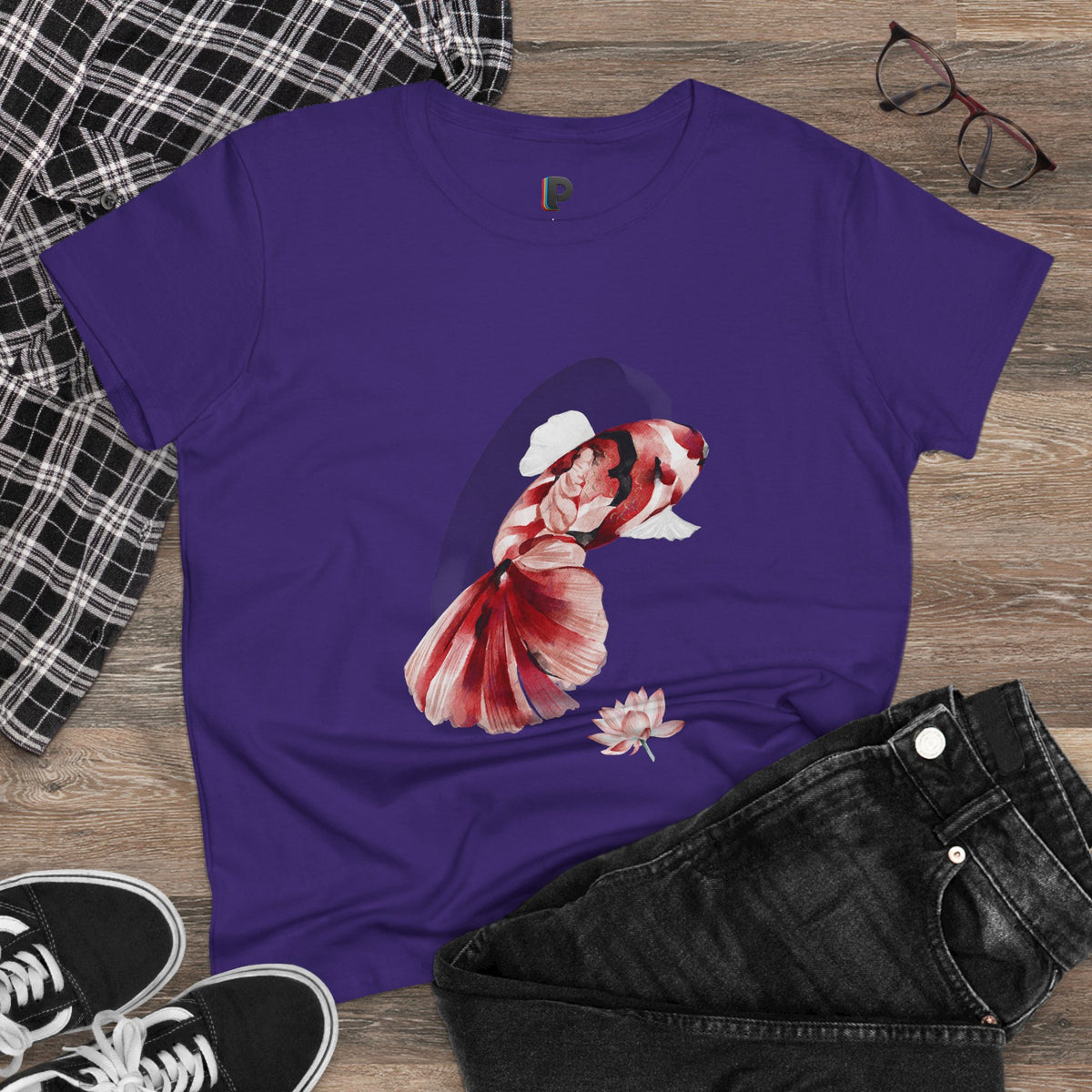 Crimson Betta & Lotus Watercolor Women’s Tee