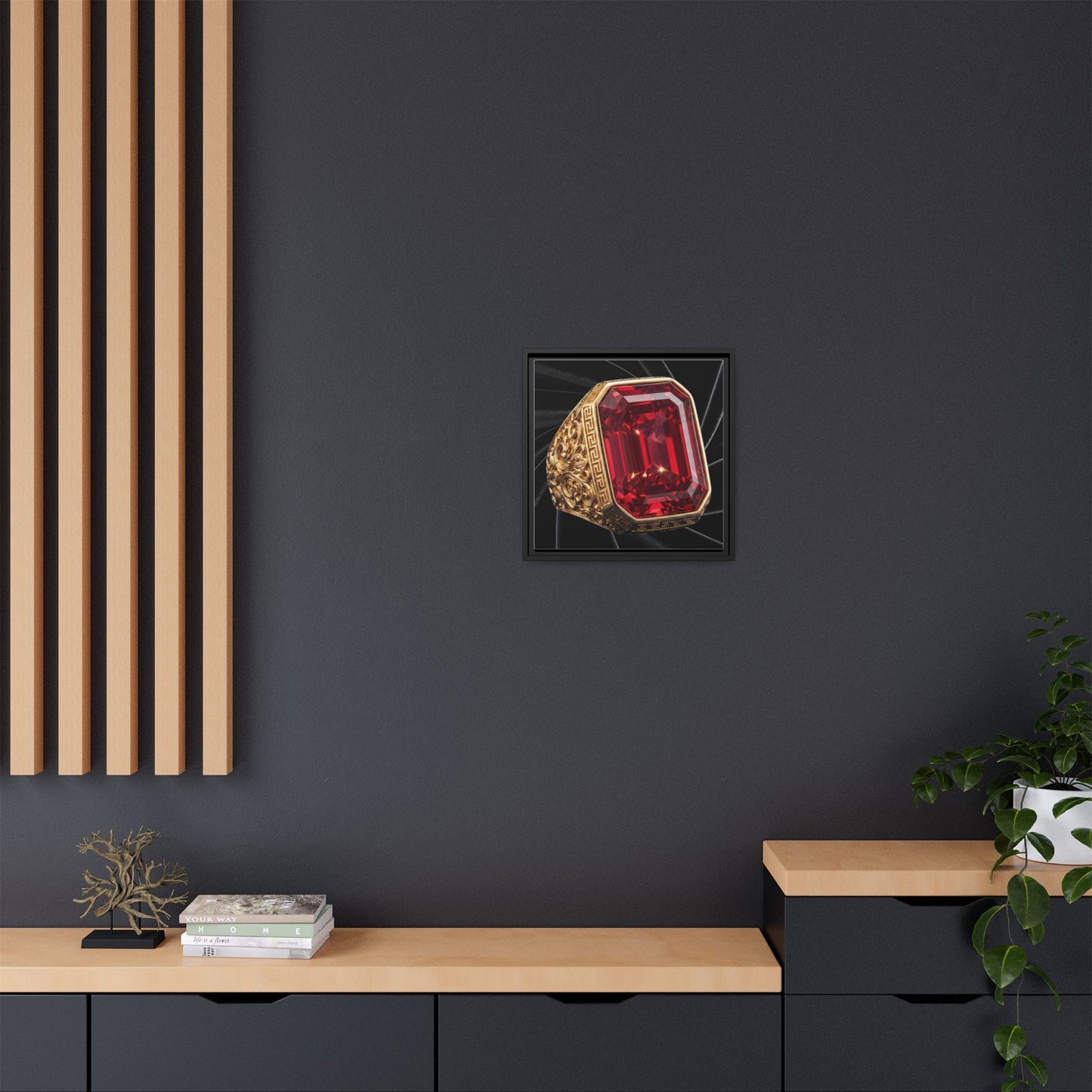 Ruby Step-Cut Ring on Black Velvet Framed Canvas