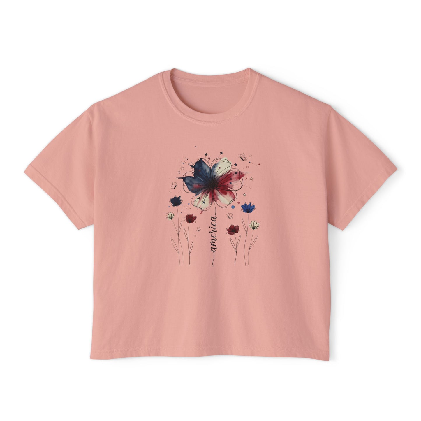 Watercolor America Butterfly Boxy Tee
