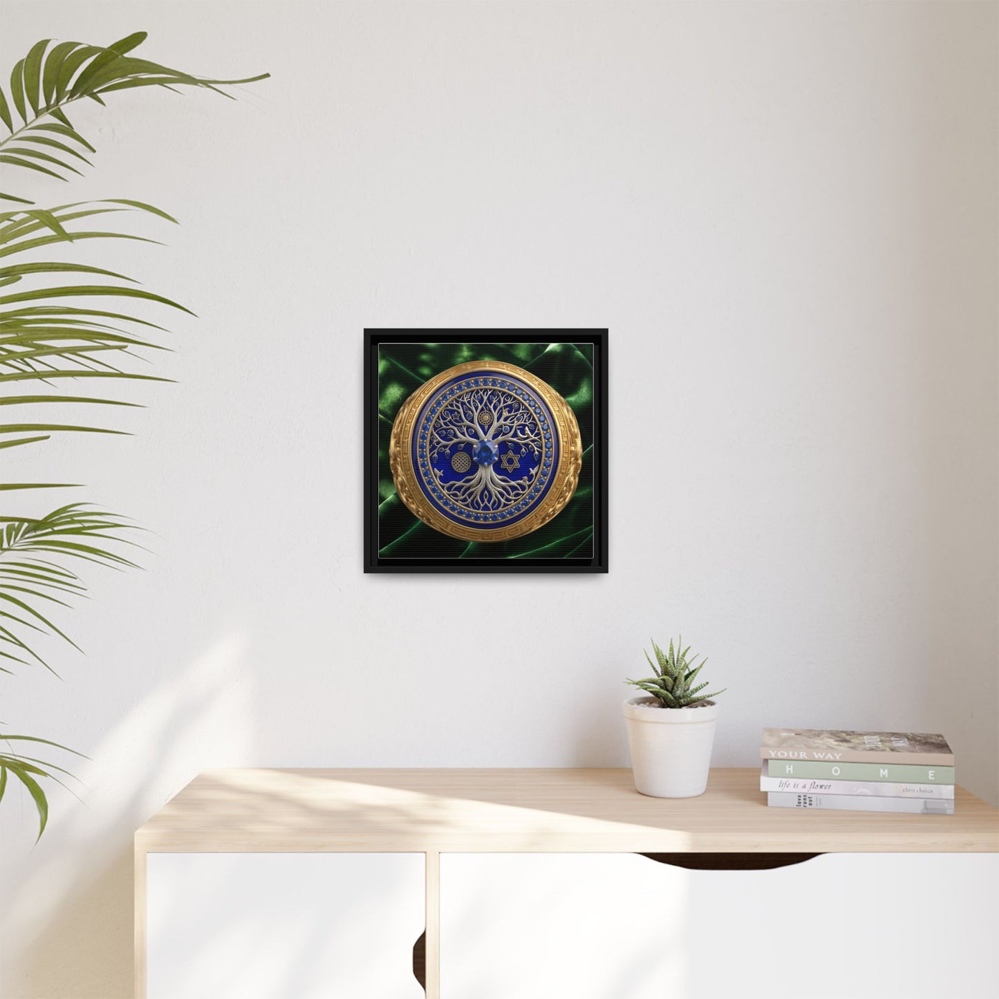 Sapphire Tree of Life Medallion Emerald Satin Canvas