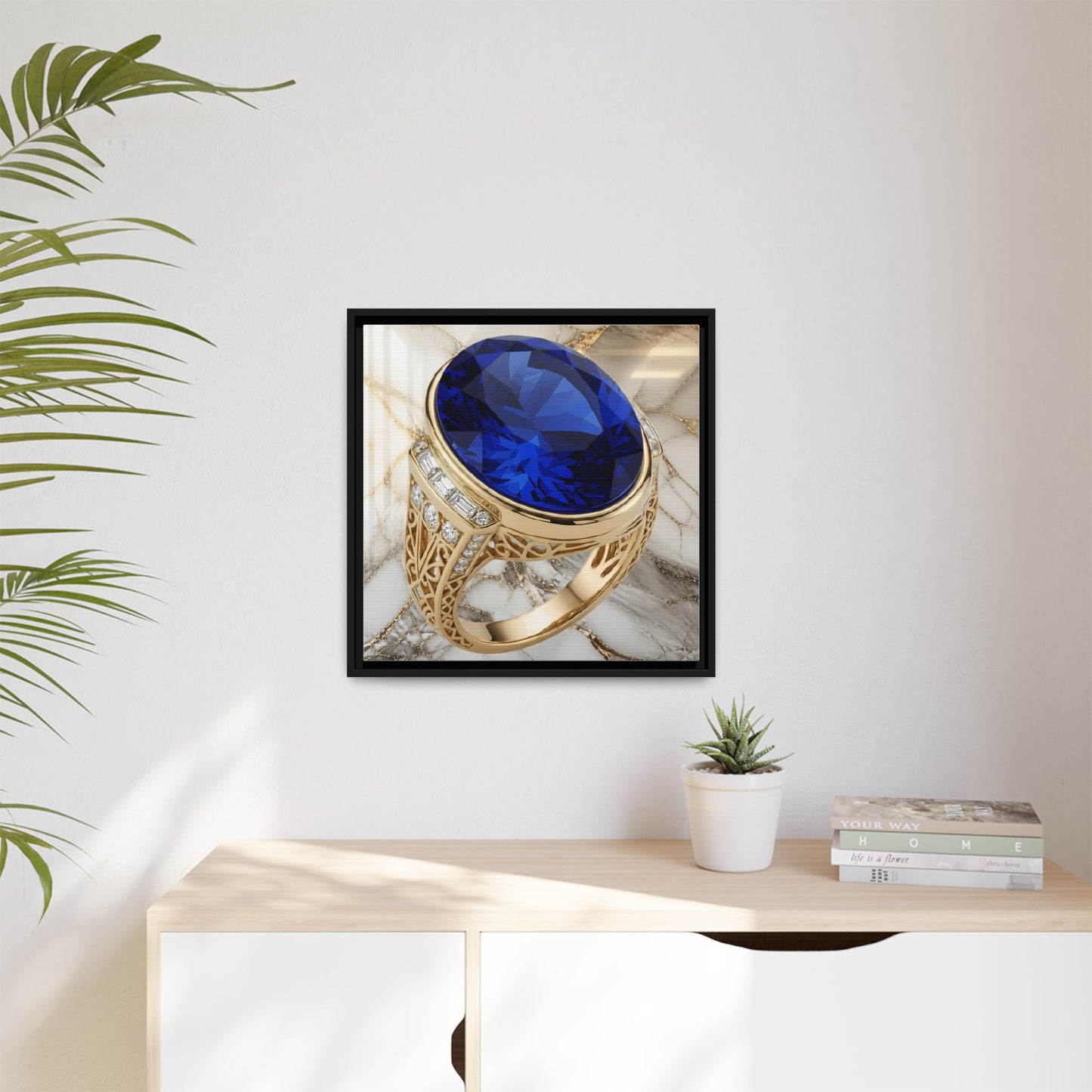 Oval Sapphire Ring Framed Canvas Wall Art