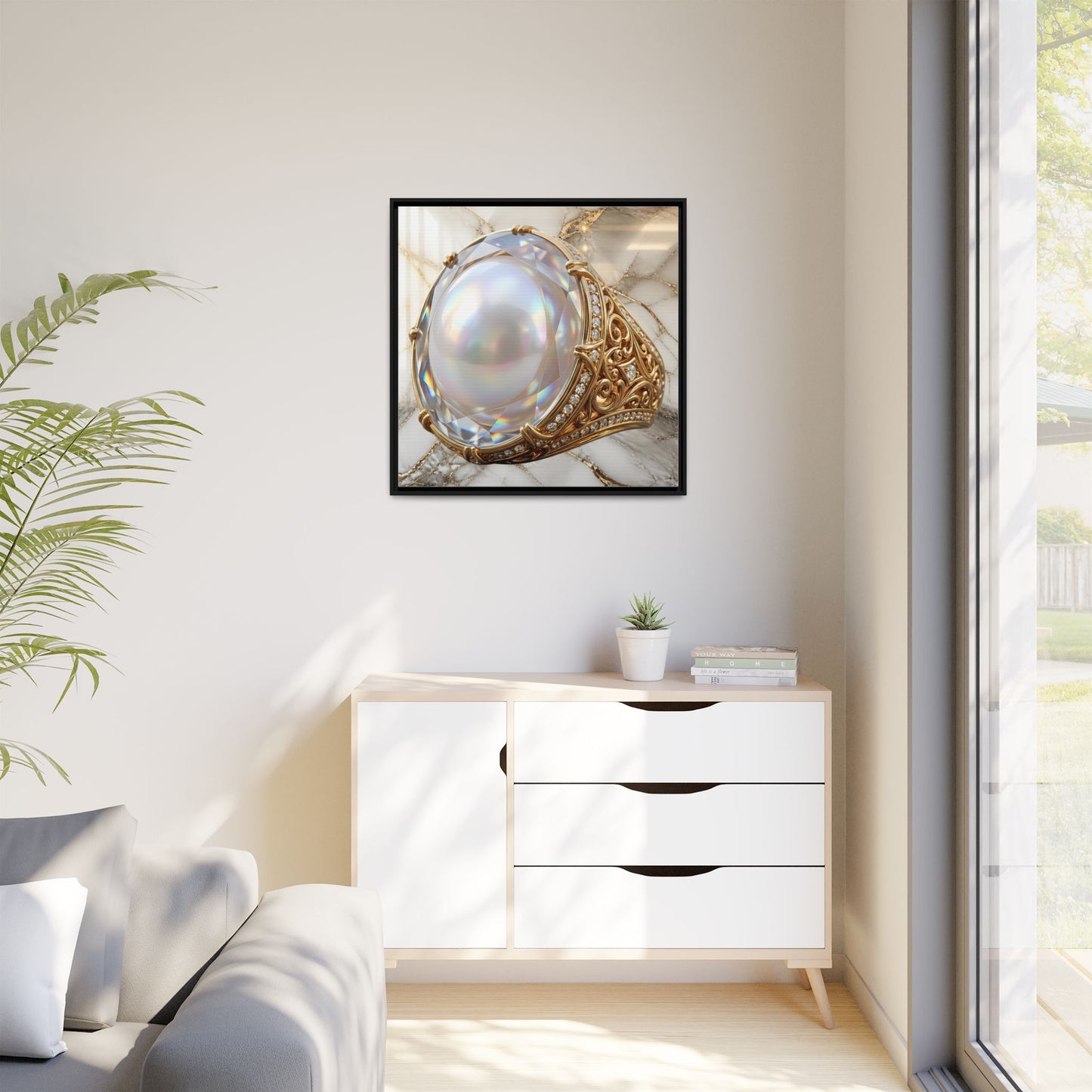Iridescent Pearl Marble Ring Framed Canvas