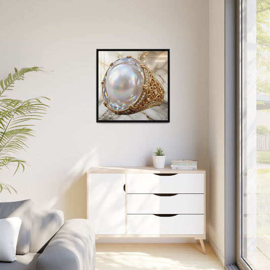 Iridescent Pearl Marble Ring Framed Canvas
