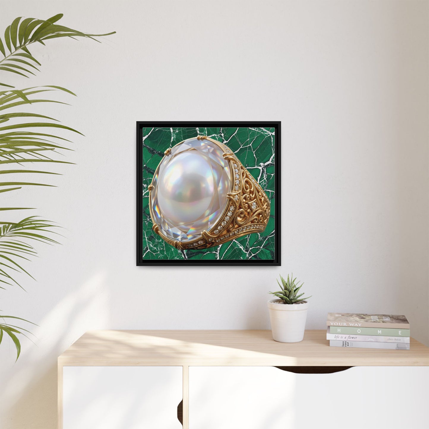Verdant Pearl Ring Framed Canvas