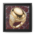 Golden Signet on Crimson Marble Canvas