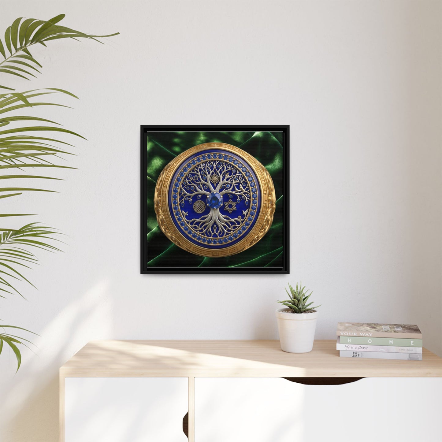 Sapphire Tree of Life Medallion Emerald Satin Canvas