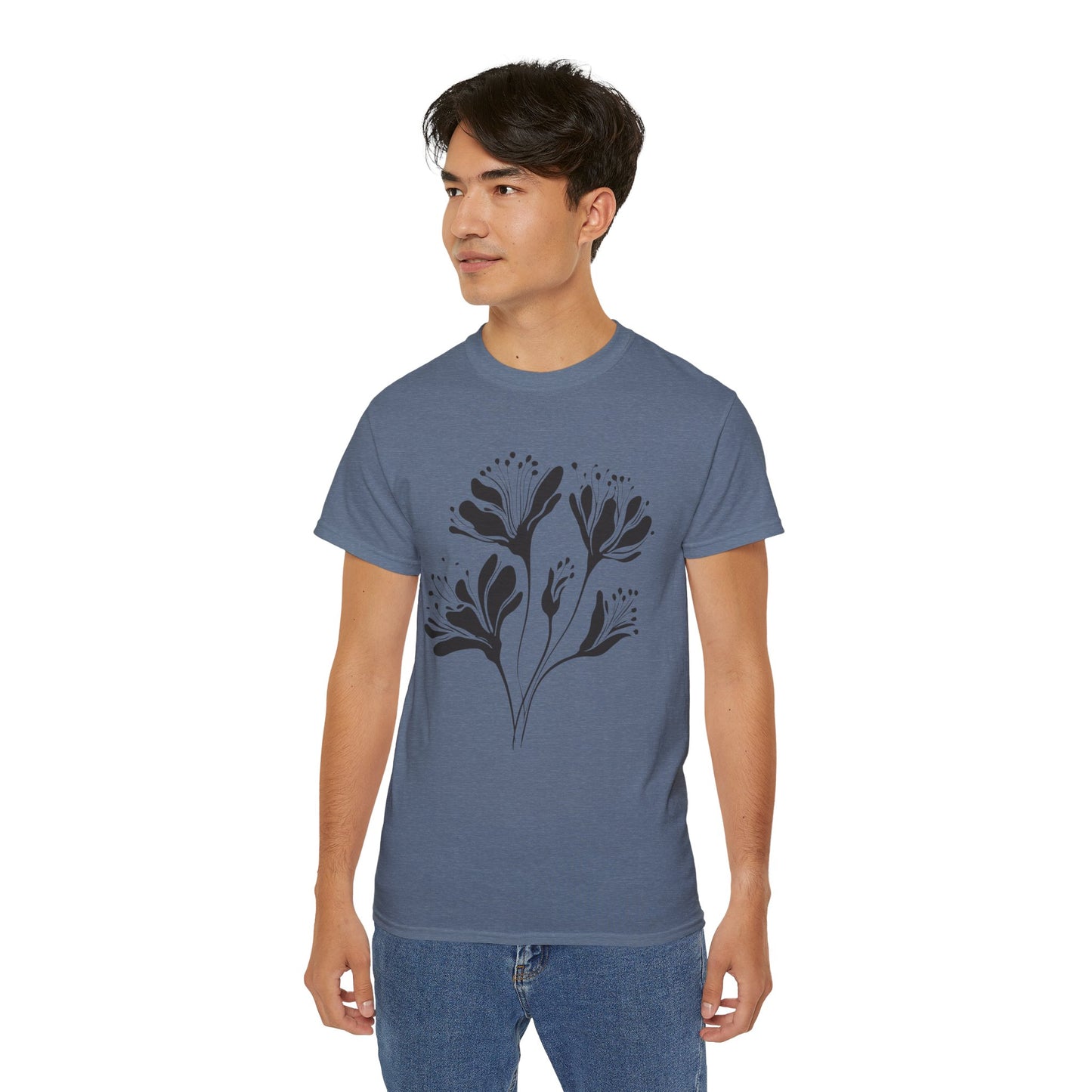 Minimal Black Floral Cotton Tee