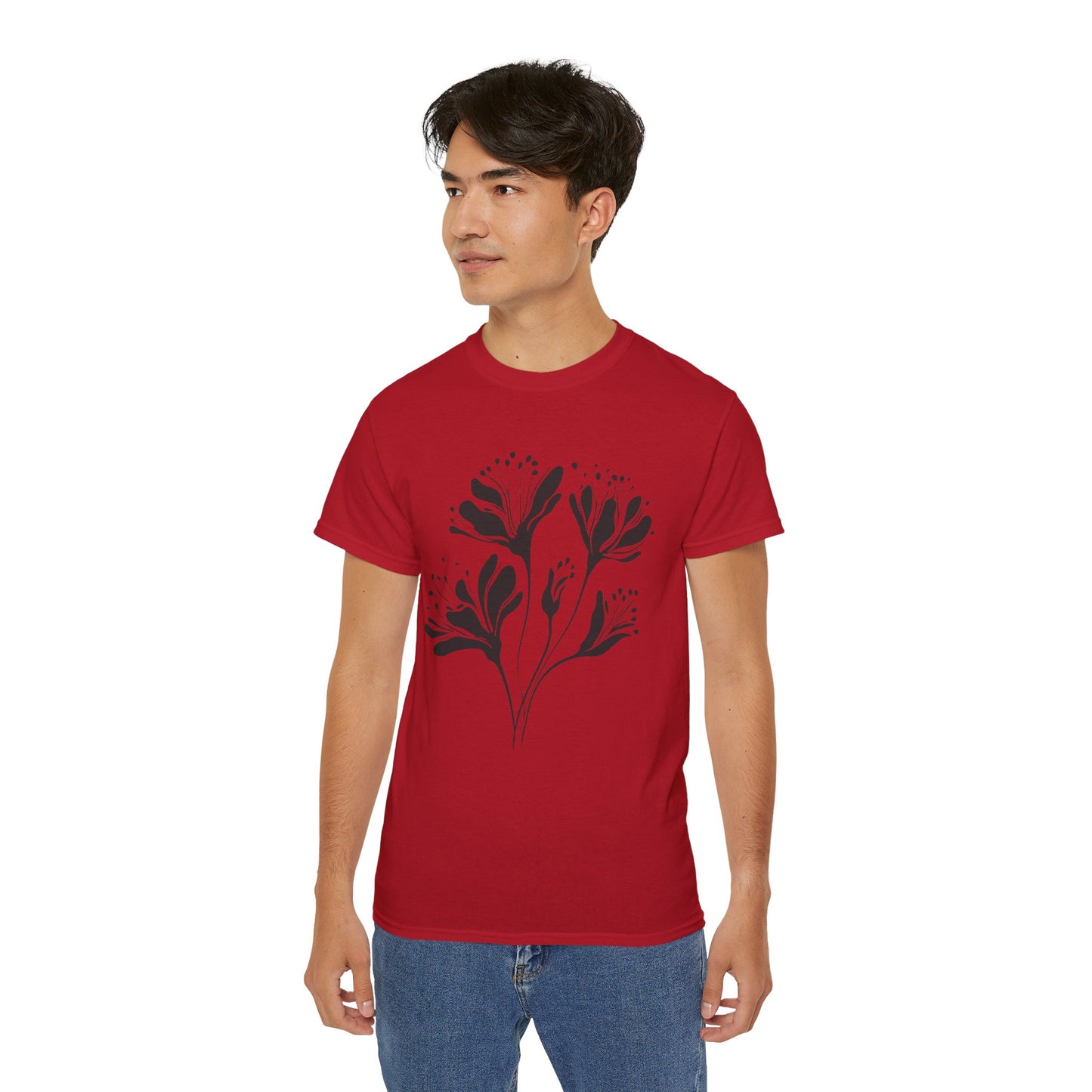 Minimal Black Floral Cotton Tee