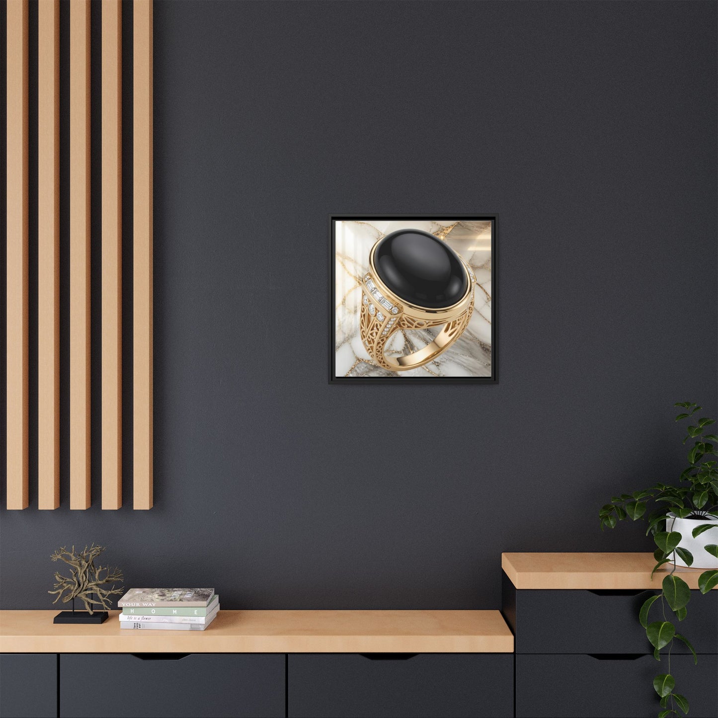 Ivory Vein Onyx Ring Framed Canvas