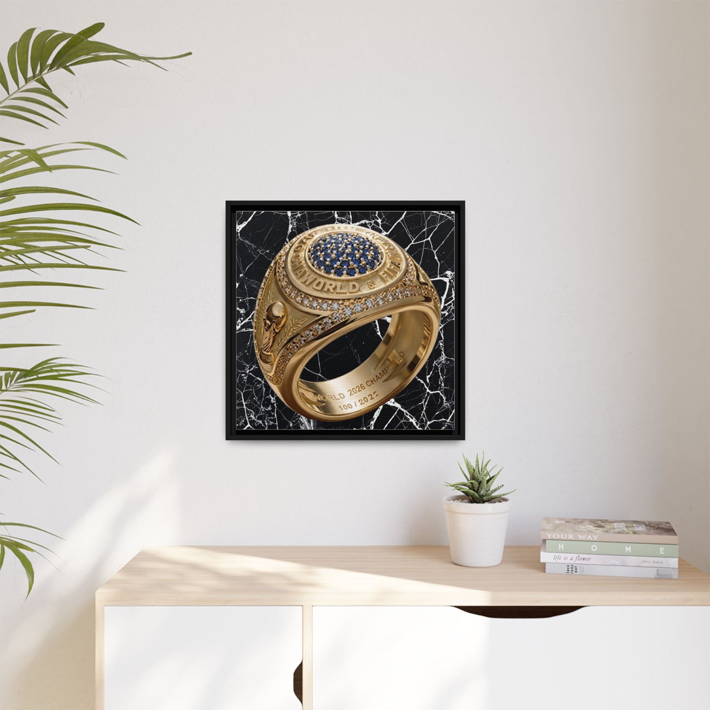 Black Fracture 2026 Football Ring Framed Canvas