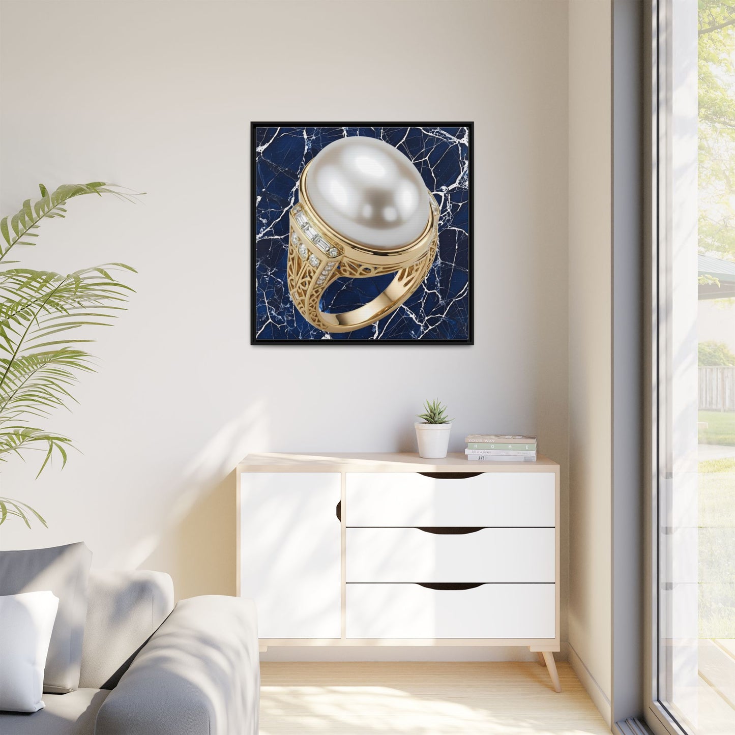 Oversized Pearl Ring Framed Canvas
