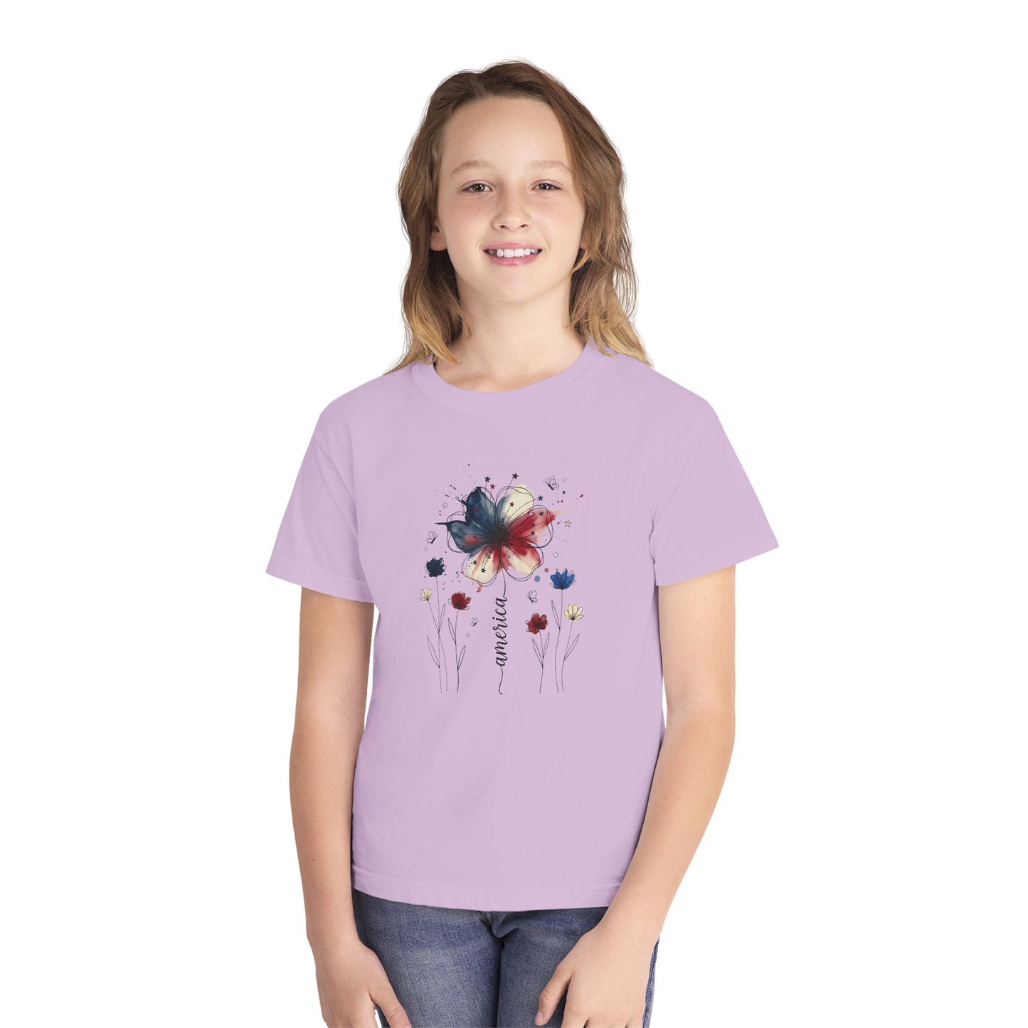 Watercolor Patriotic Butterfly Youth T-Shirt