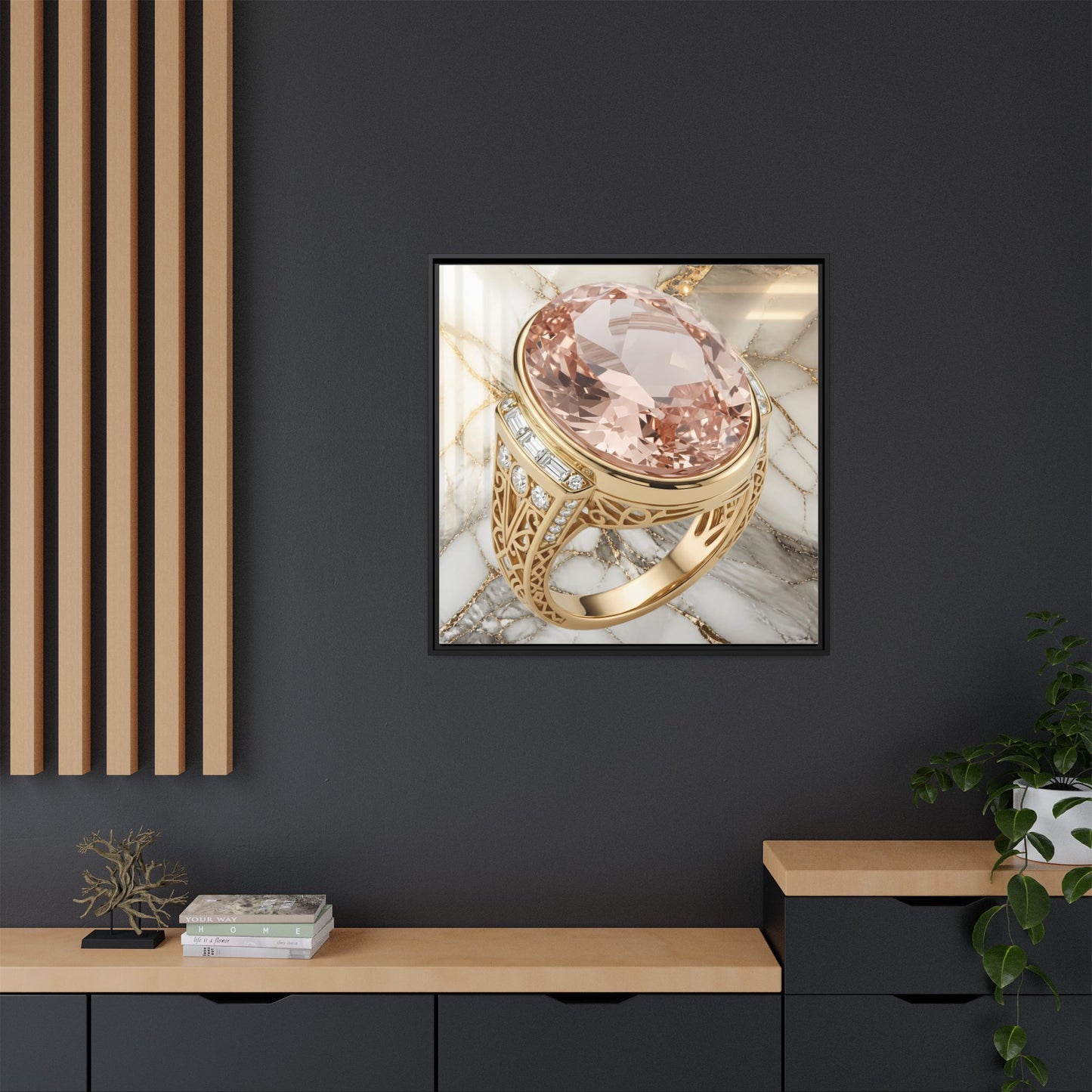 Morganite Ring on Marble Framed Canvas