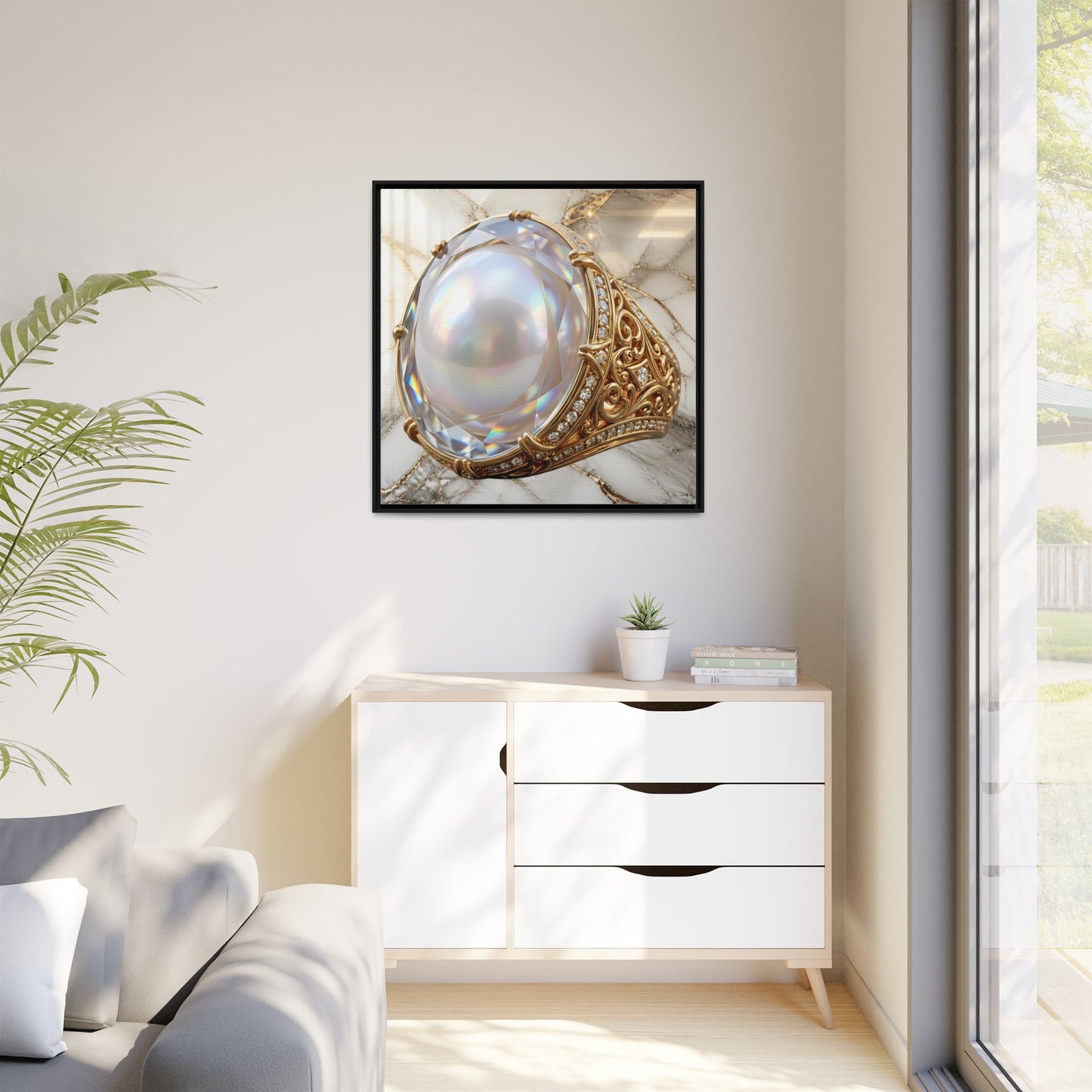 Iridescent Pearl Marble Ring Framed Canvas