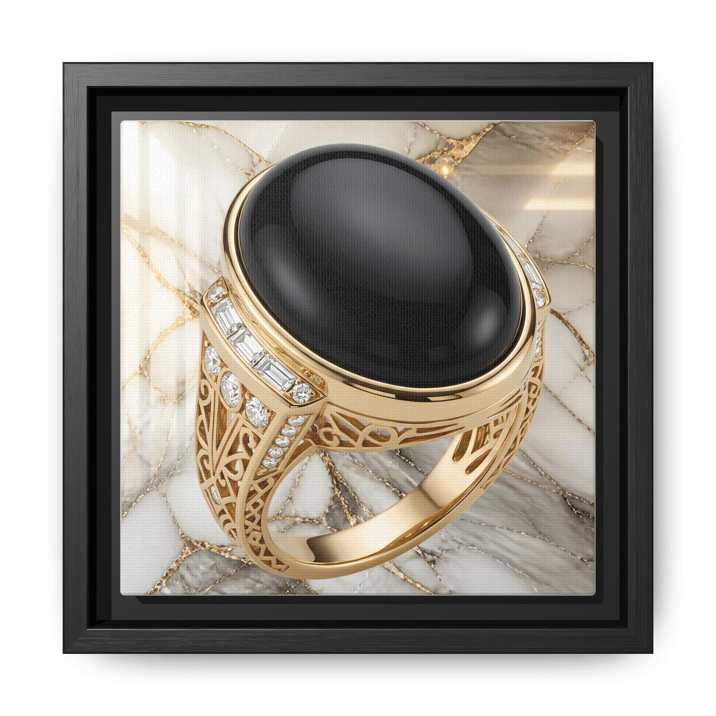 Ivory Vein Onyx Ring Framed Canvas