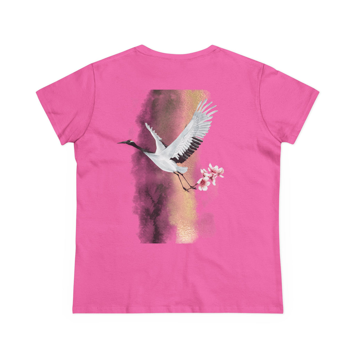 Red-Crowned Crane & Cherry Blossom Ink Wash Back Print Women’s Tee
