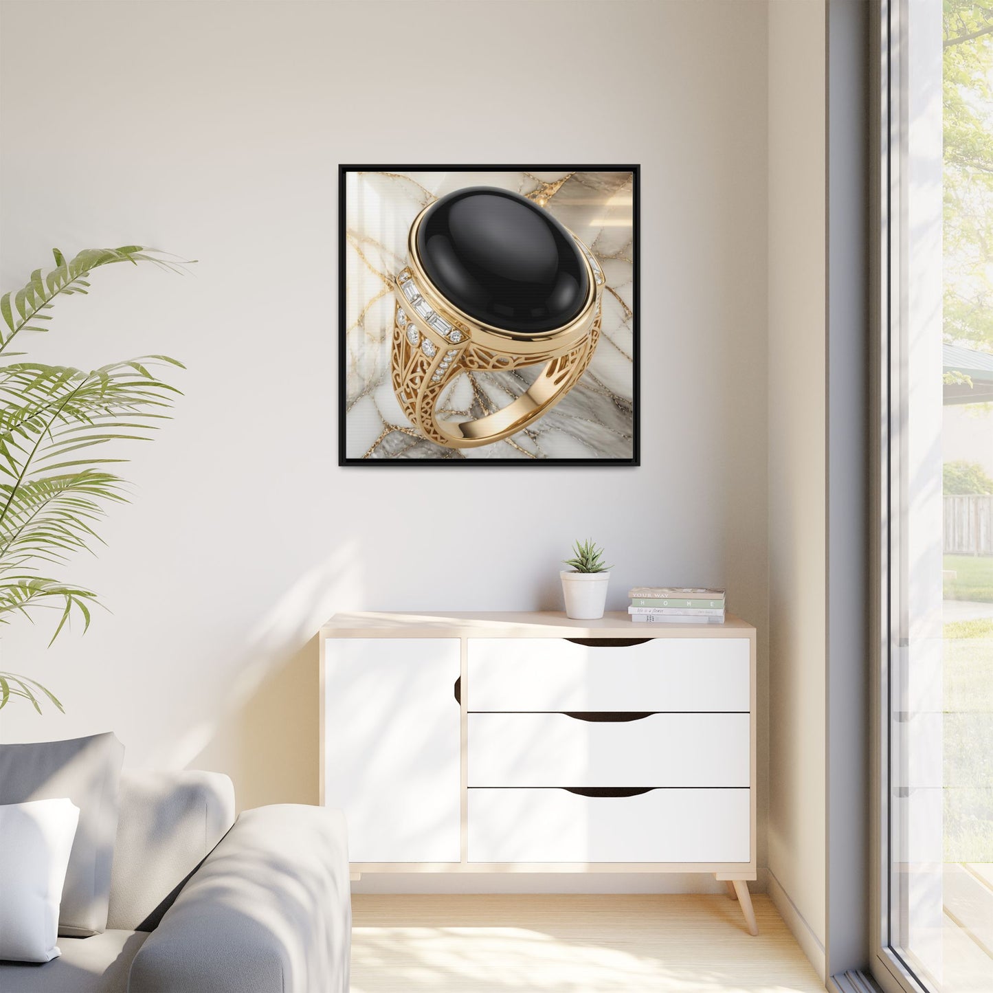 Ivory Vein Onyx Ring Framed Canvas