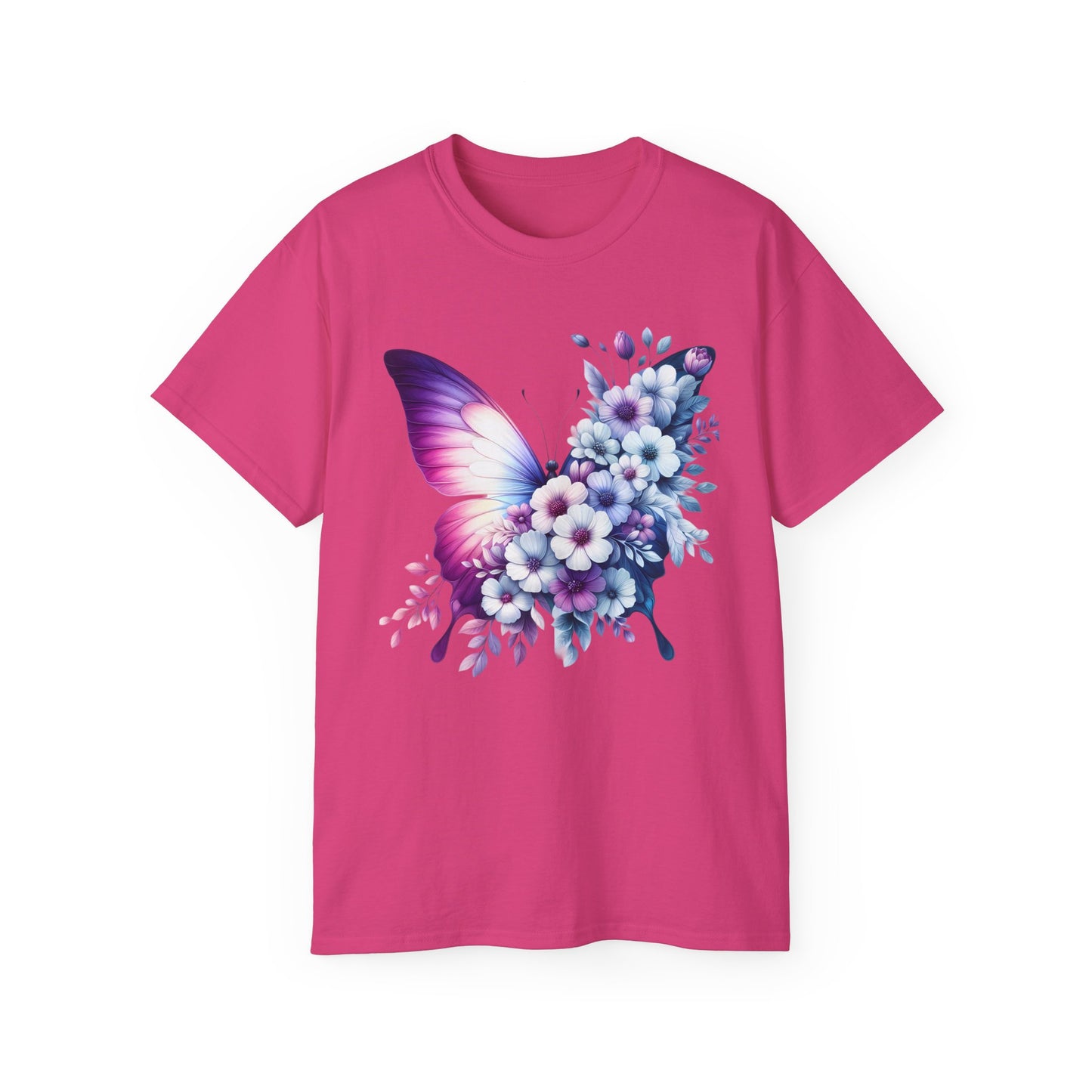 Purple Butterfly Floral Graphic T-Shirt