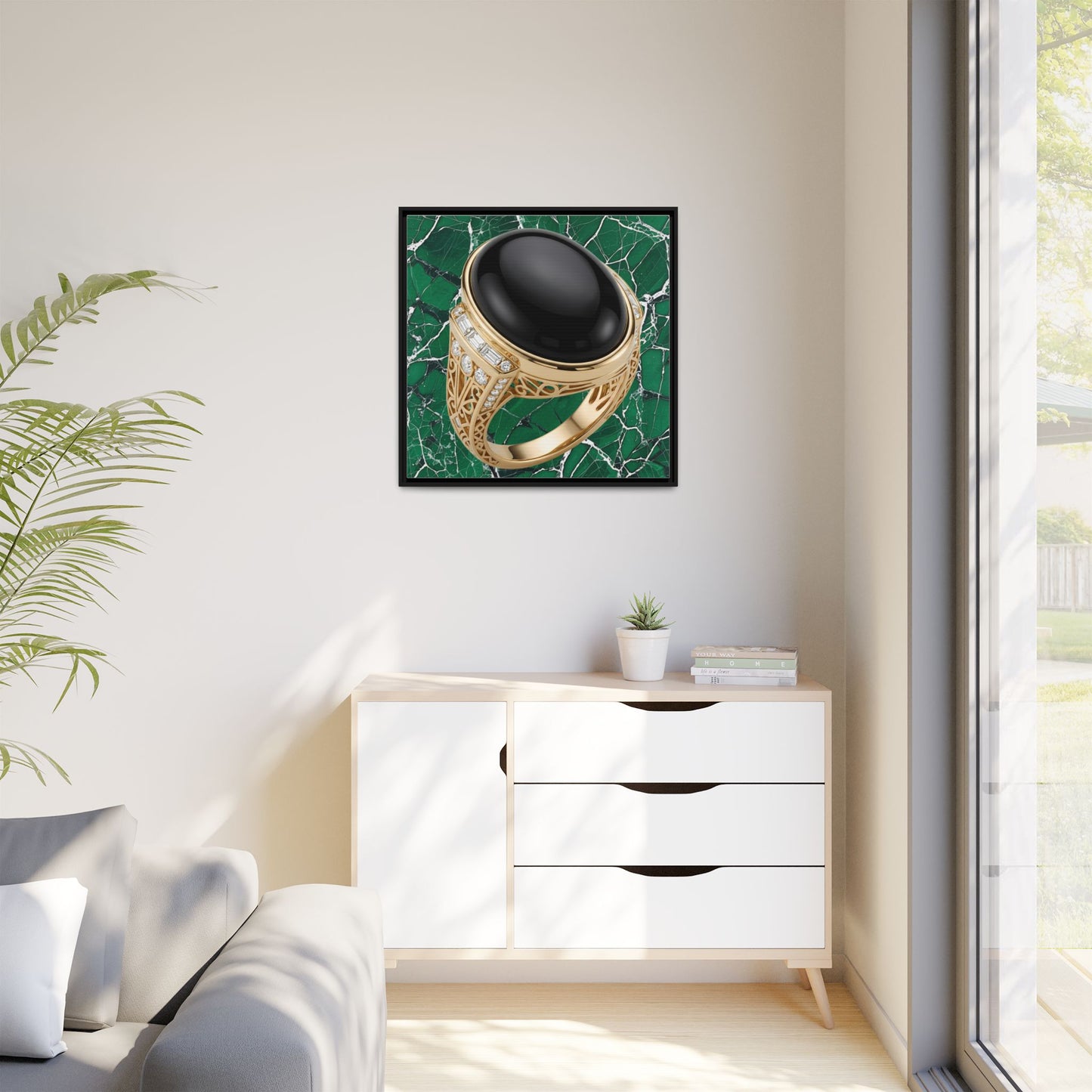 Emerald Vein Onyx Ring Framed Canvas