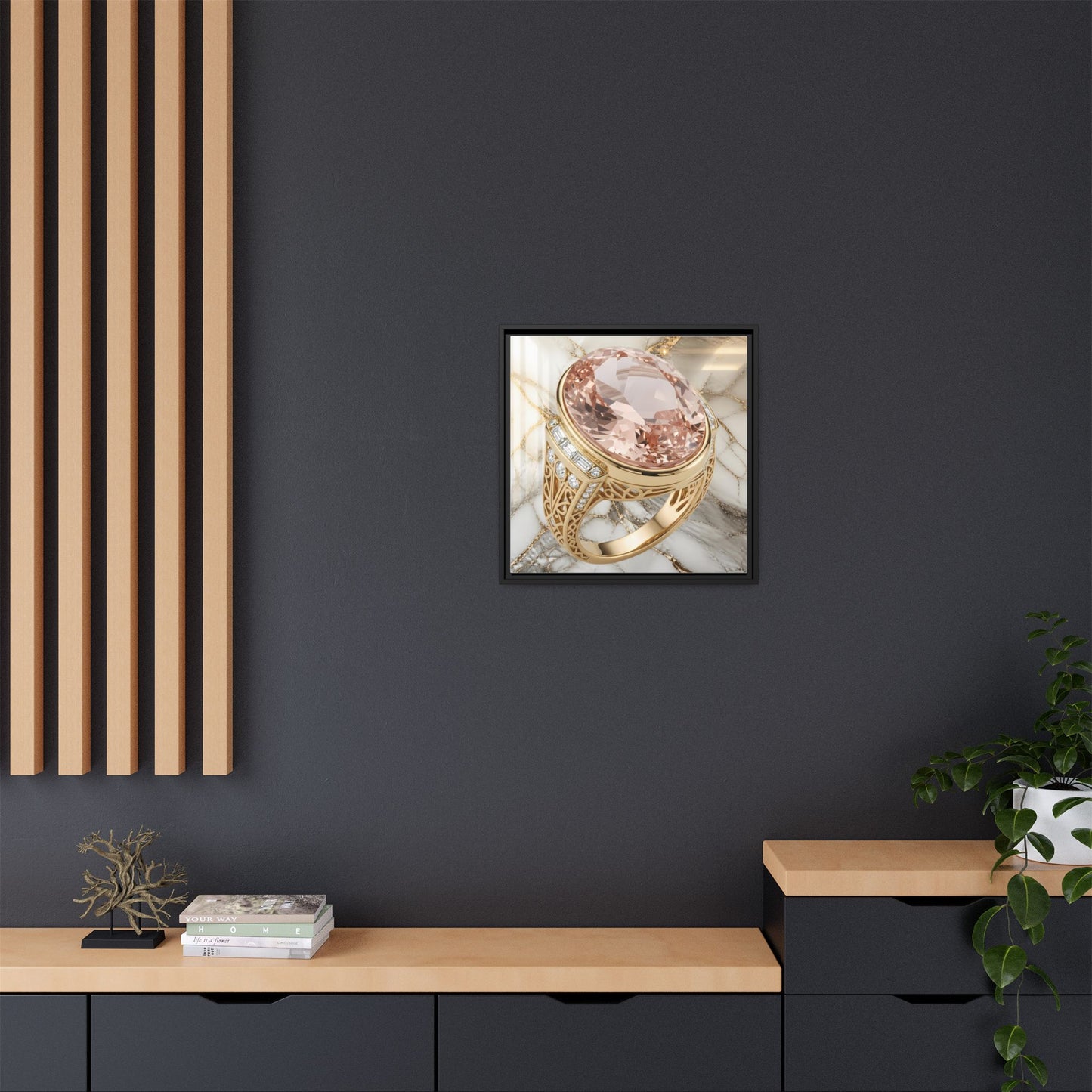 Morganite Ring on Marble Framed Canvas