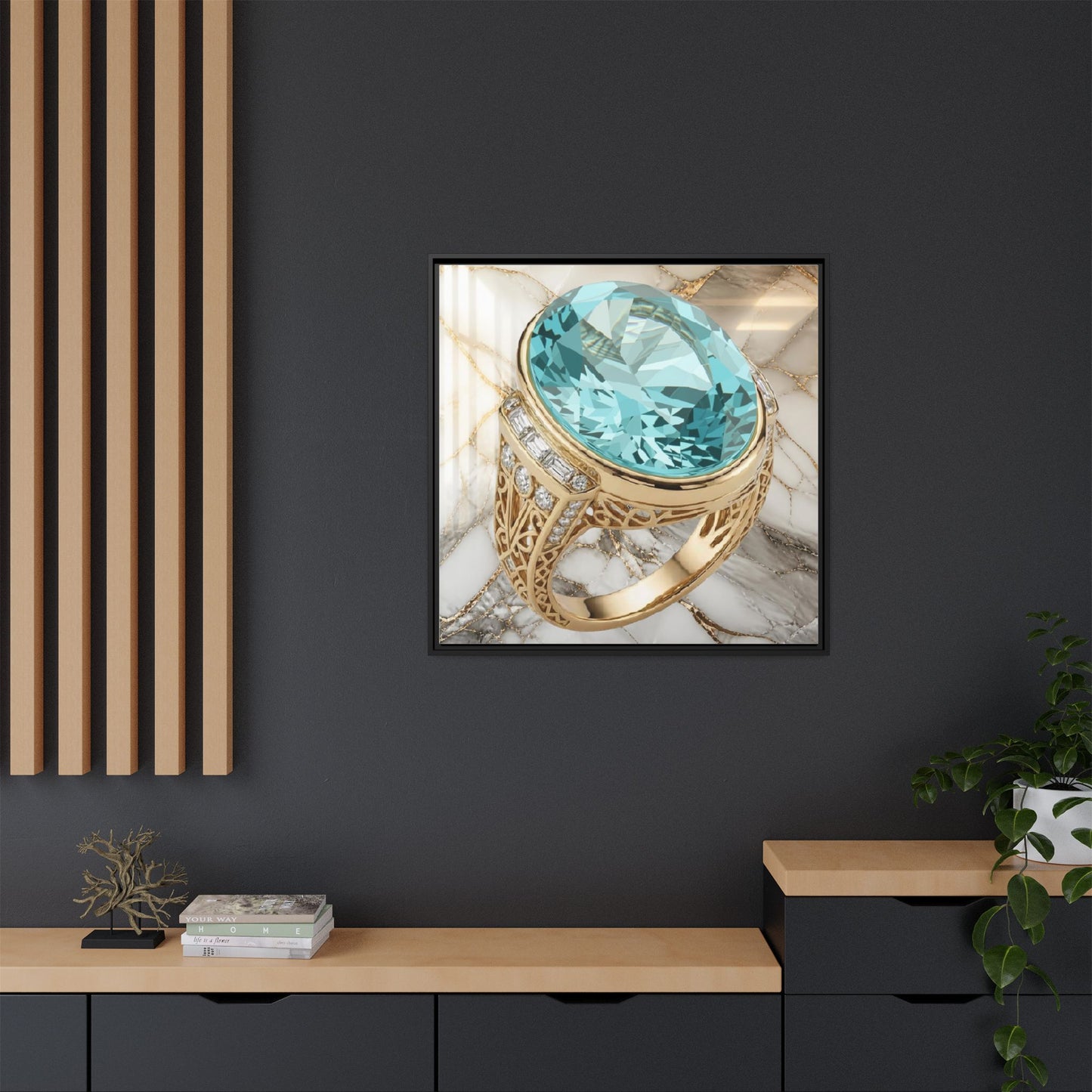 Aquamarine Marble Ring Framed Canvas