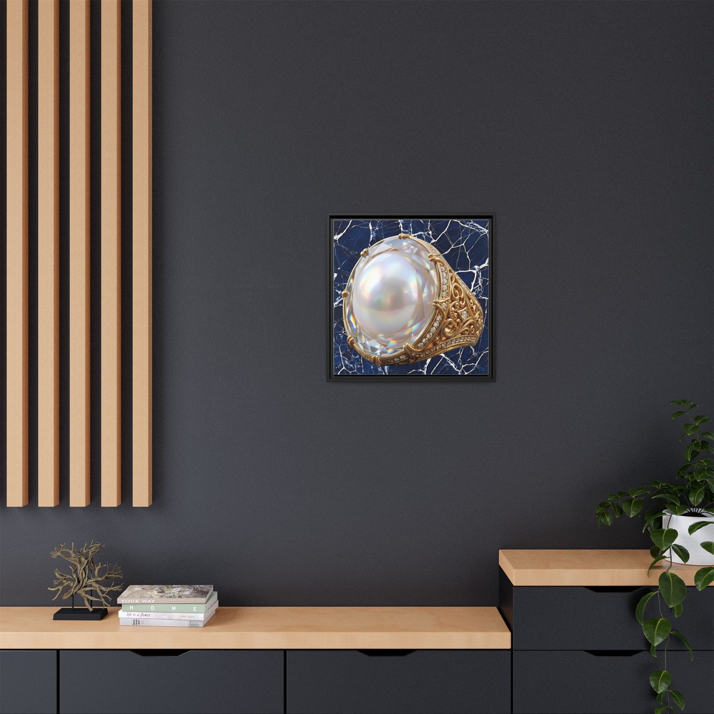 Iridescent Pearl Marble Ring Framed Canvas