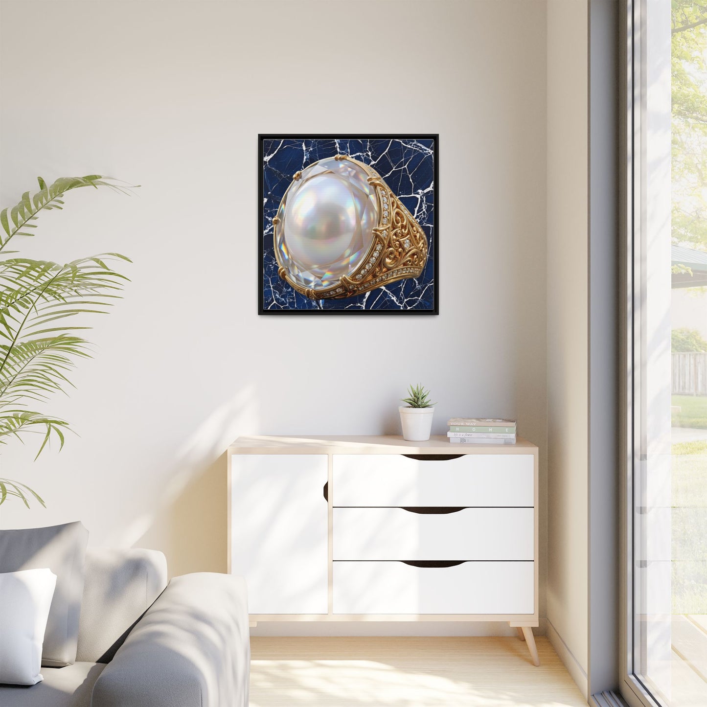 Iridescent Pearl Marble Ring Framed Canvas