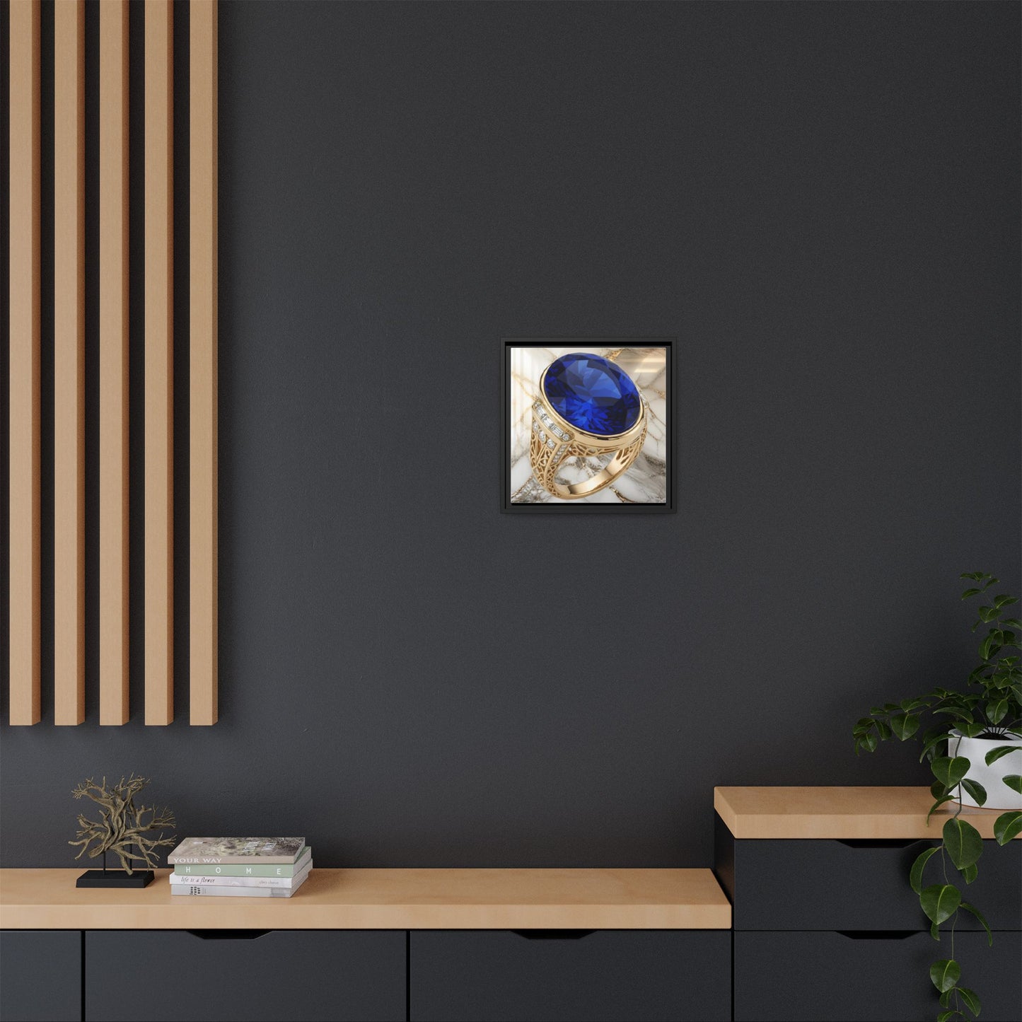 Oval Sapphire Ring Framed Canvas Wall Art